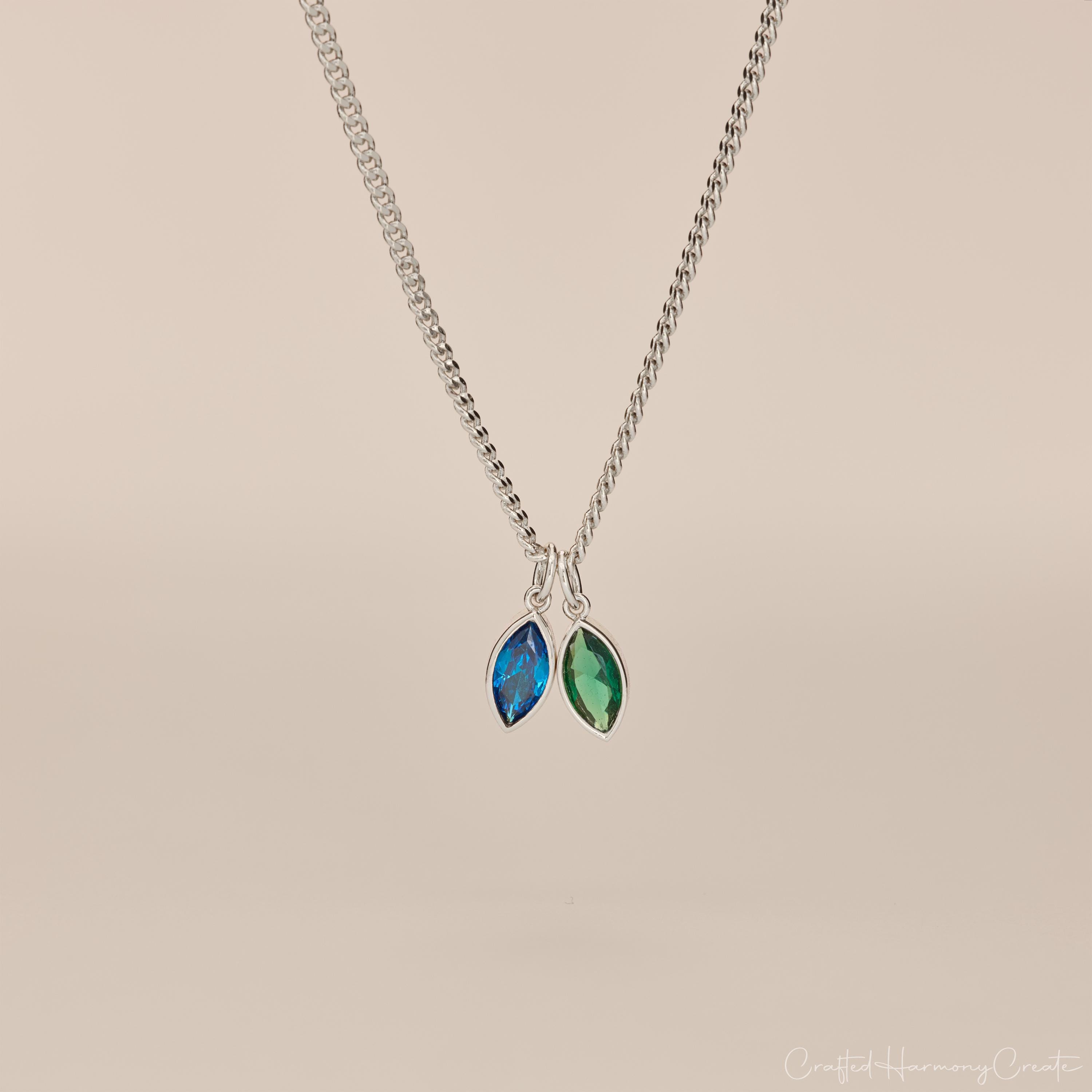 Custom Birthstone Necklace for Him with Leaf Pendant and Cubic Zirconia