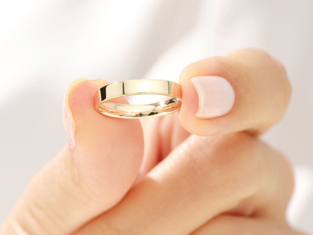 3mm Flat Yellow Gold Wedding Band in 10K, 14K or 18K