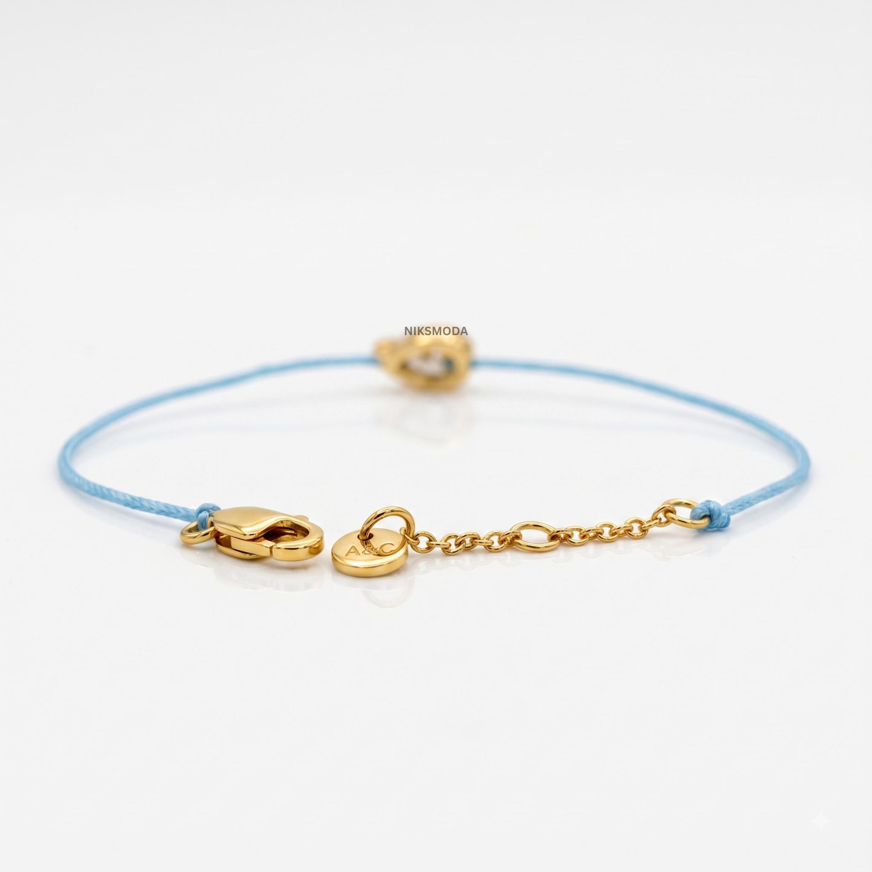 Pear Cut Lab Grown Diamond Bracelet in 925 Sterling Silver with Light Blue Cord