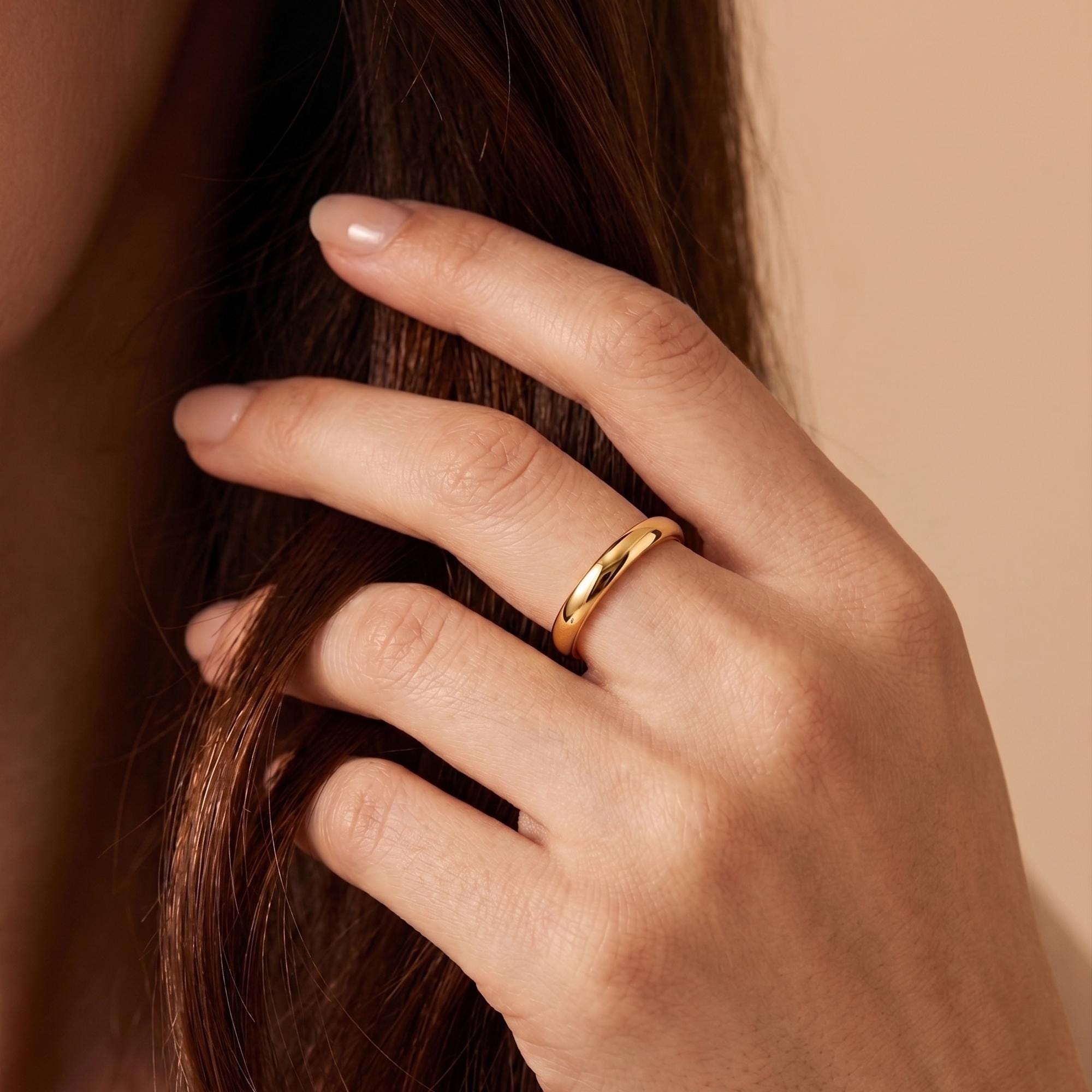 18K Gold Plated Minimalist Dome Ring for Women