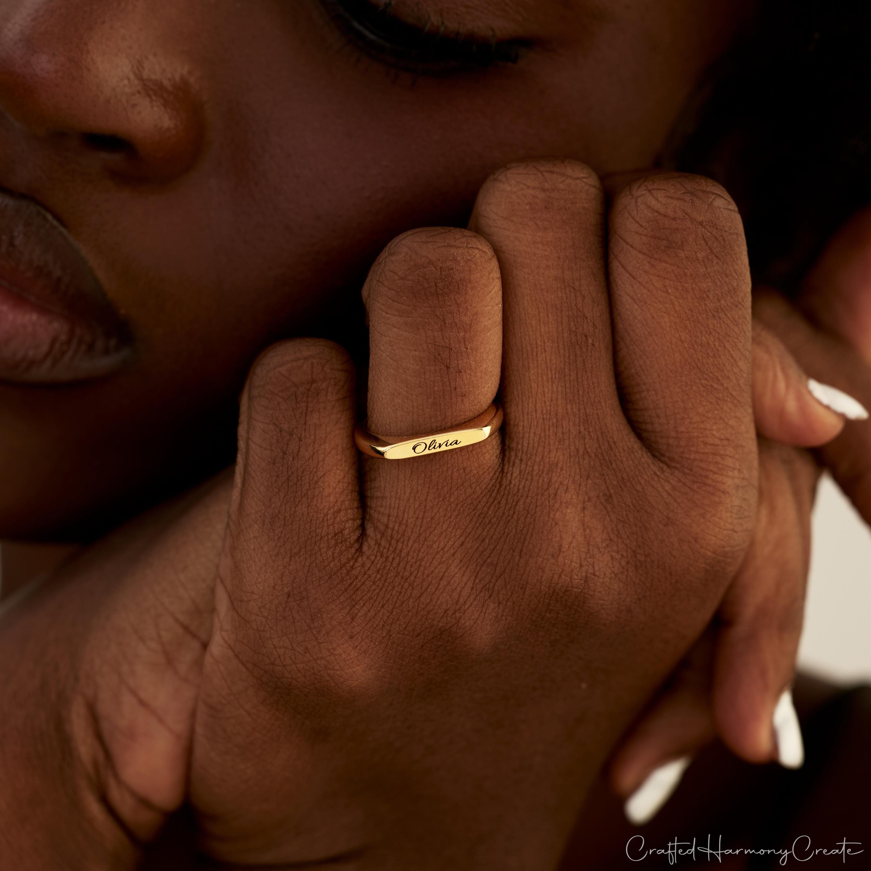 Custom Engraved Name Ring, Dainty Stackable Band