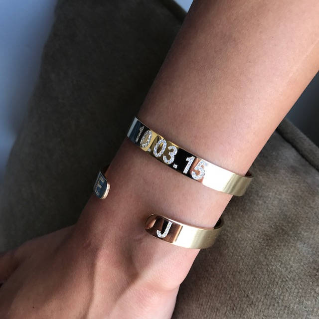 14K Gold Diamond Personalized Cuff Bracelet
