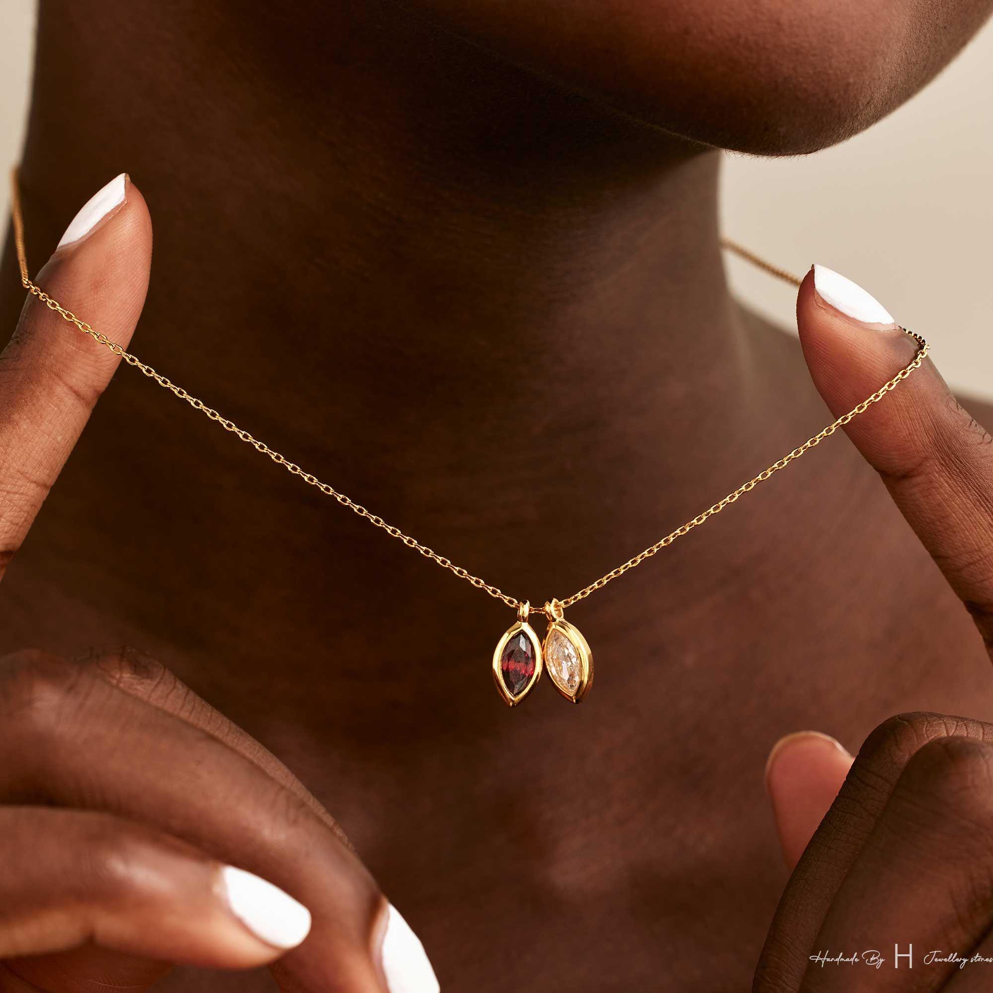 Custom Marquise Leaf Birthstone Necklace