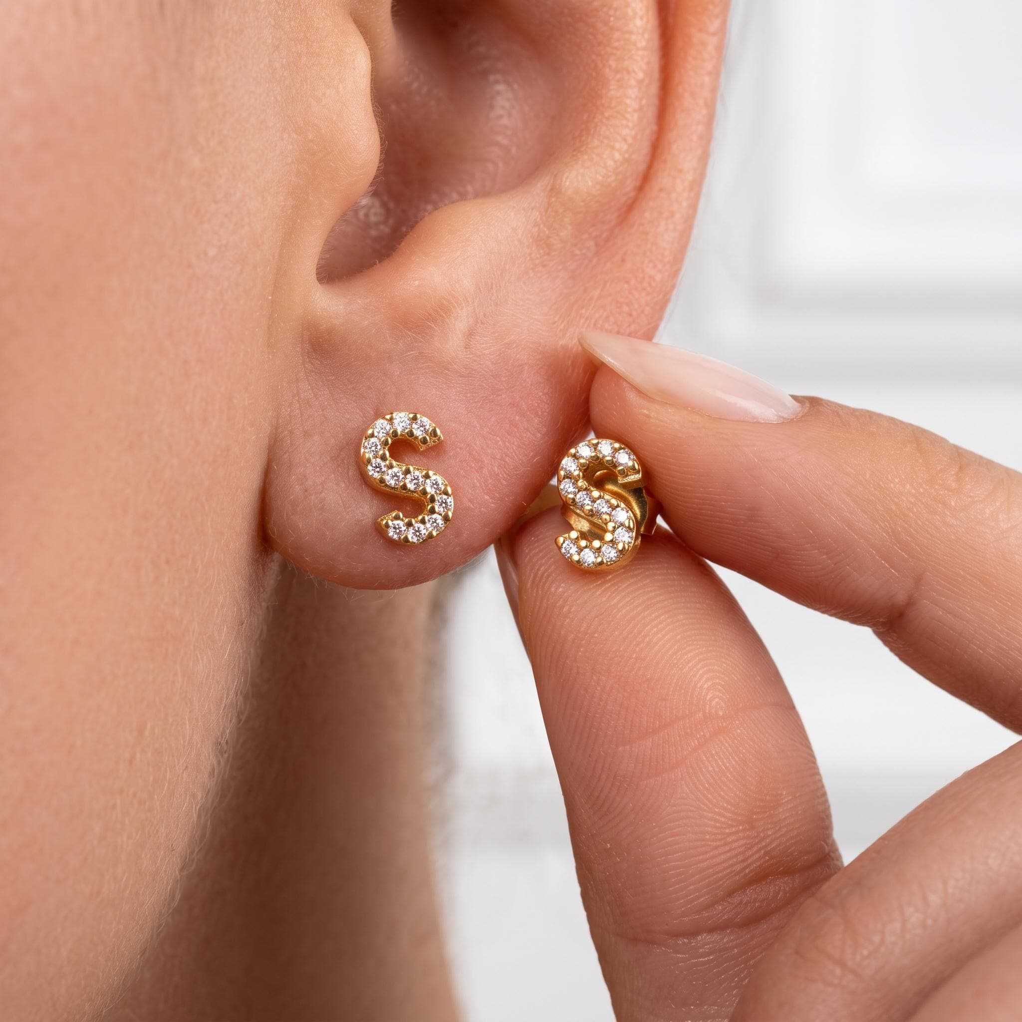 Petite Initial Stud Earrings with Zircon Accents