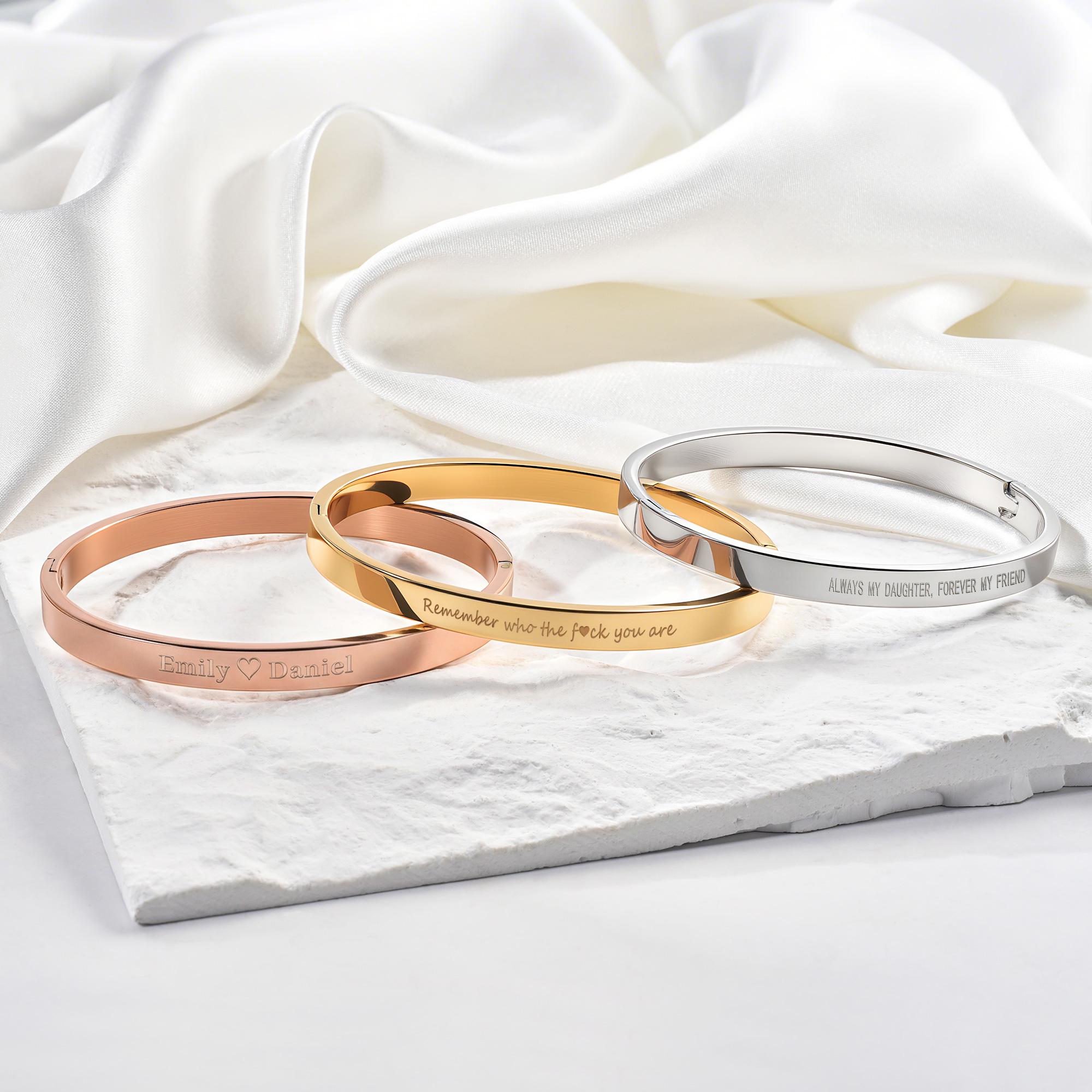 Custom Engraved Inspirational Bangle in 18K Gold Plated Titanium Steel
