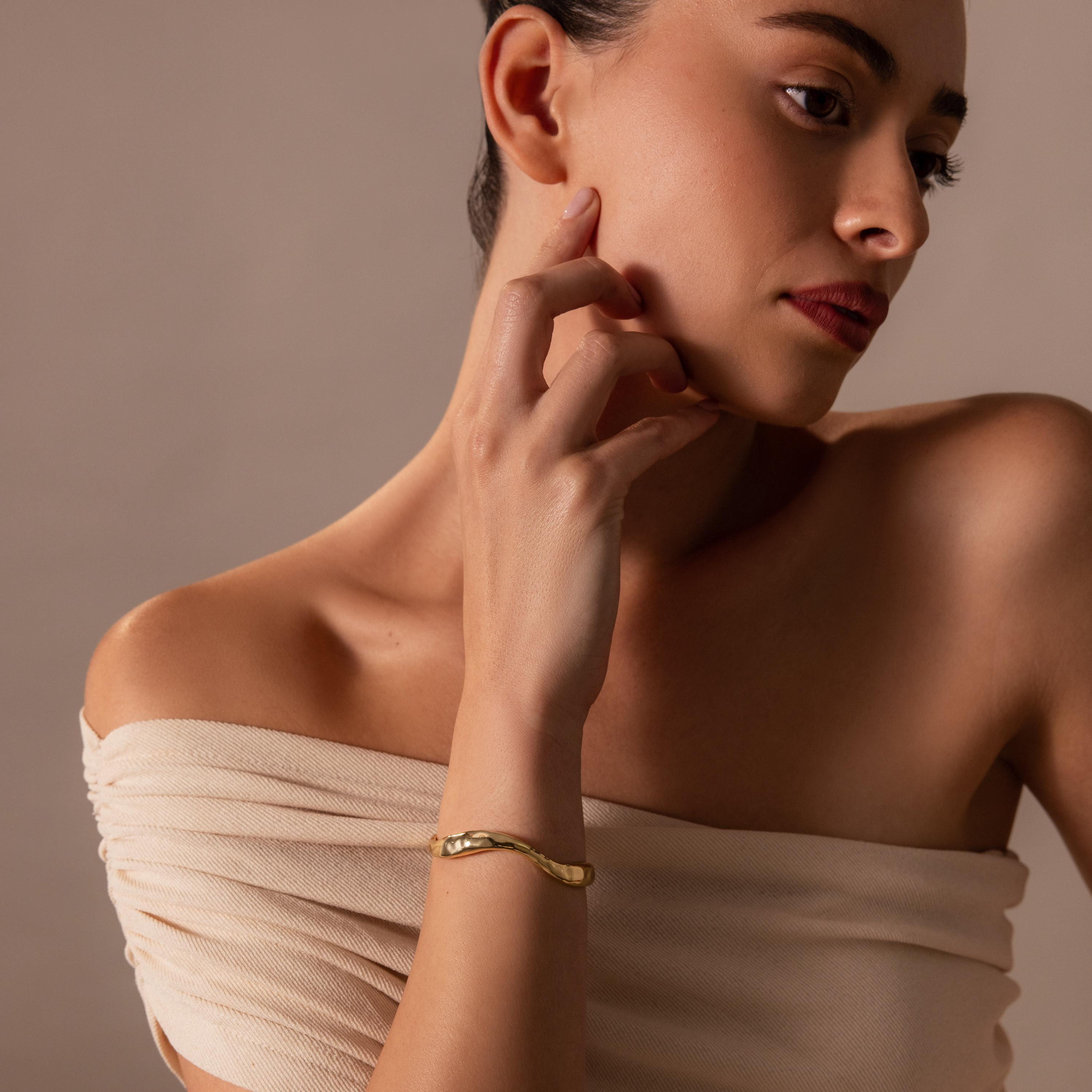 Wavy Cuff Bracelet in 18K Gold Over Brass