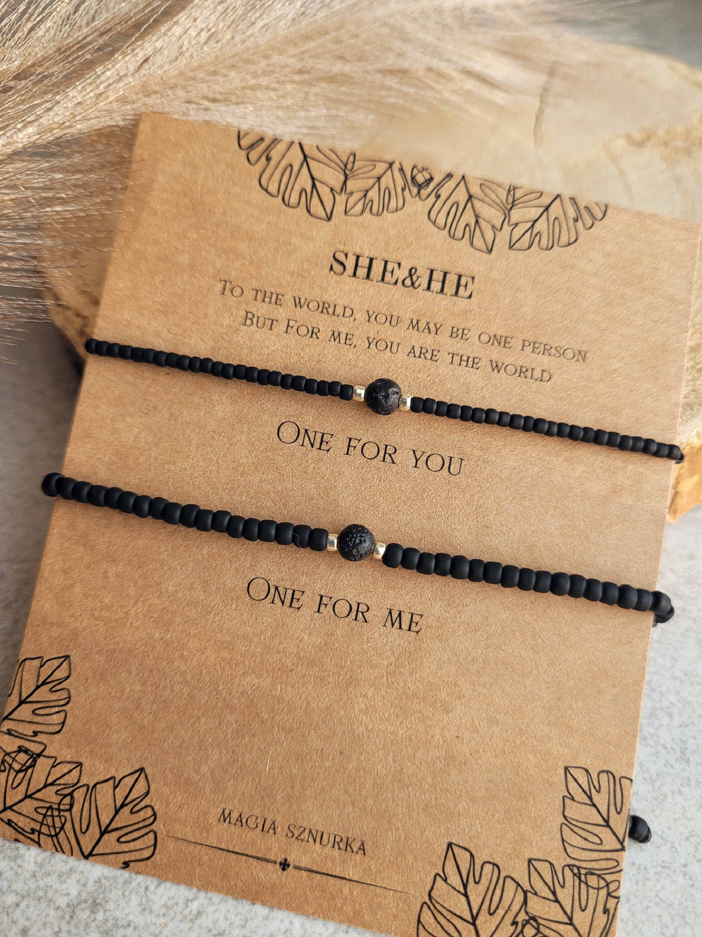 Lava Stone Couple Bracelet Set with Black Japanese Beads