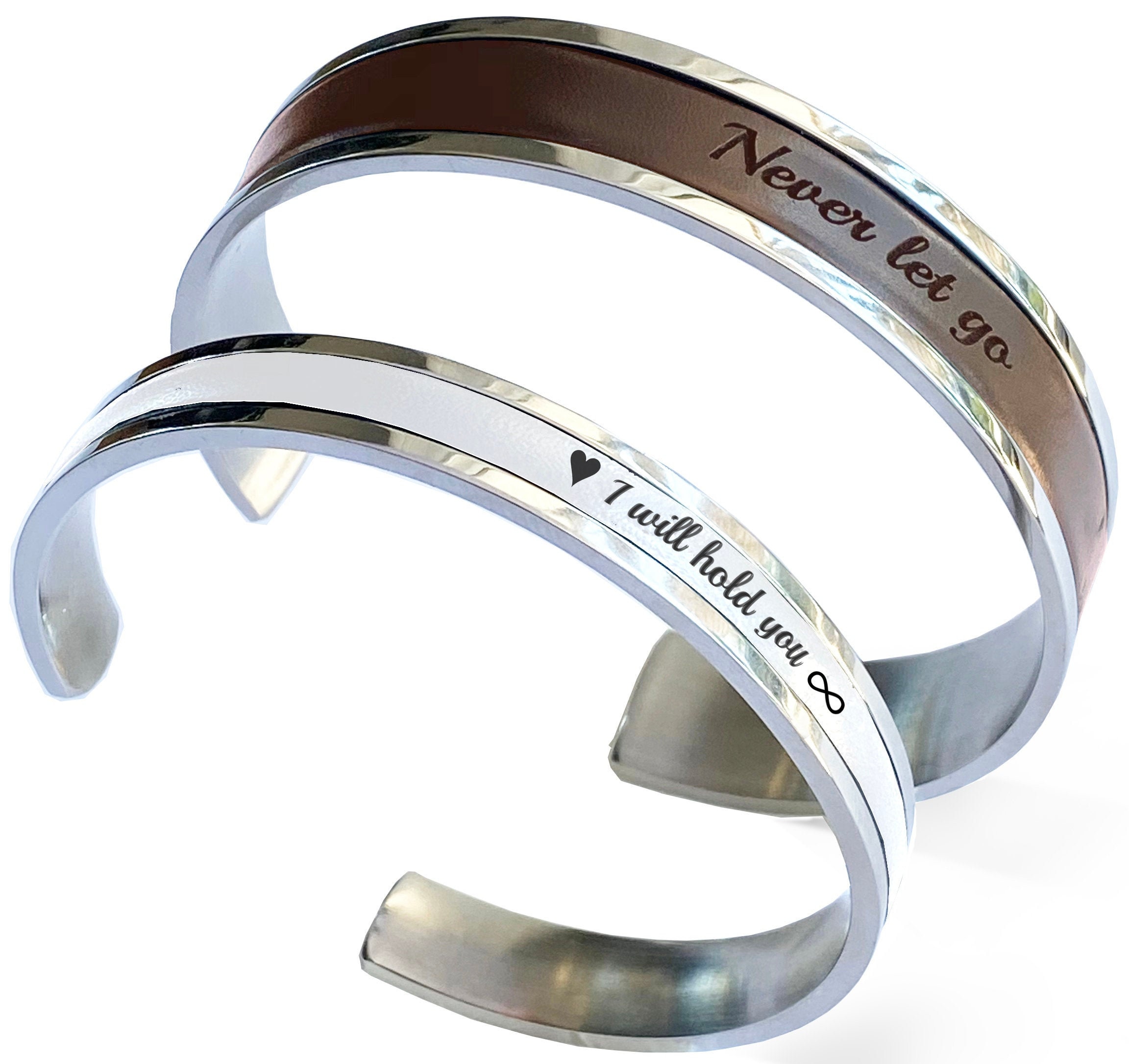 Custom Engraved Leather and Stainless Steel Couple Bracelet Set of 2