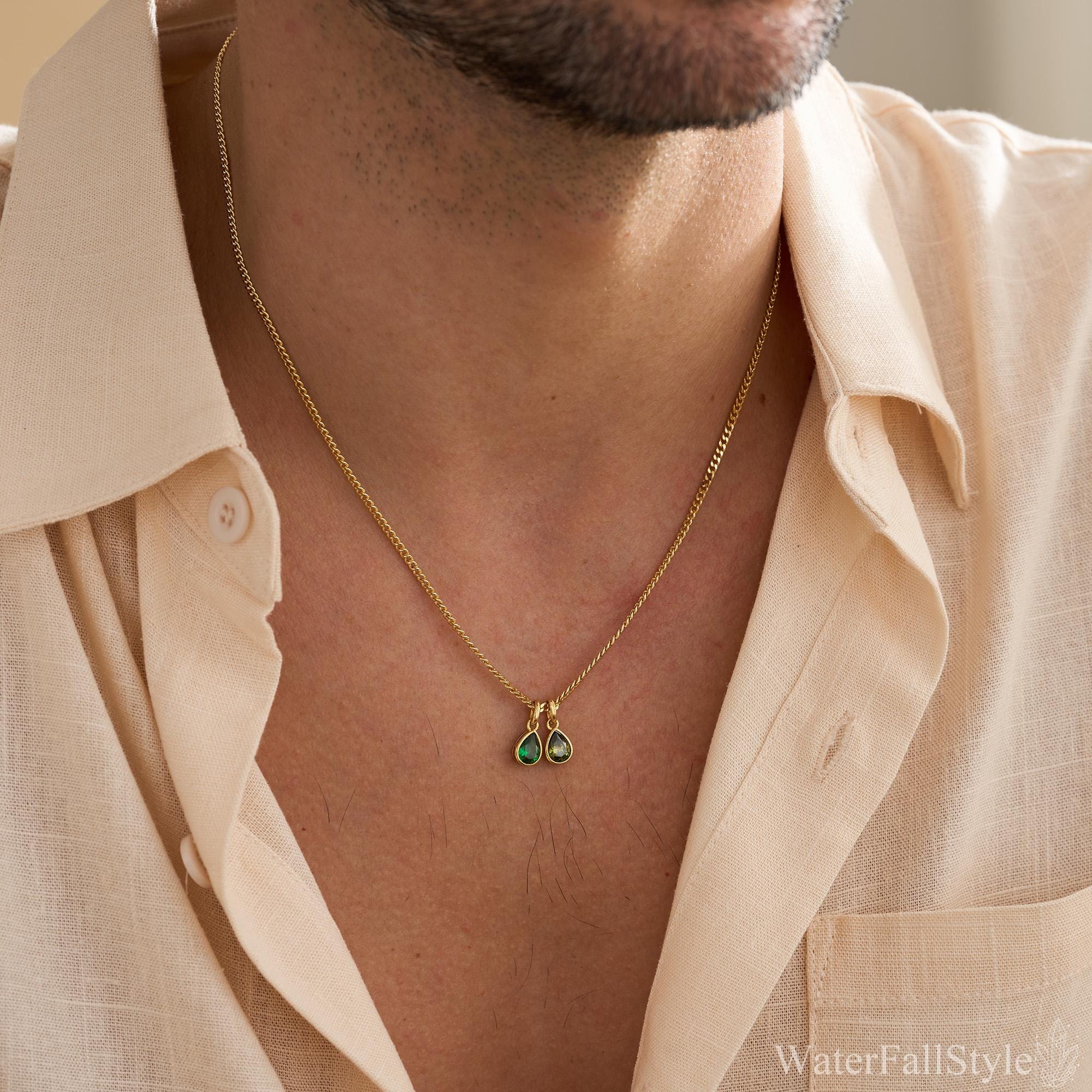 Custom Birthstone Necklace for Men in Copper with Zircon Stone