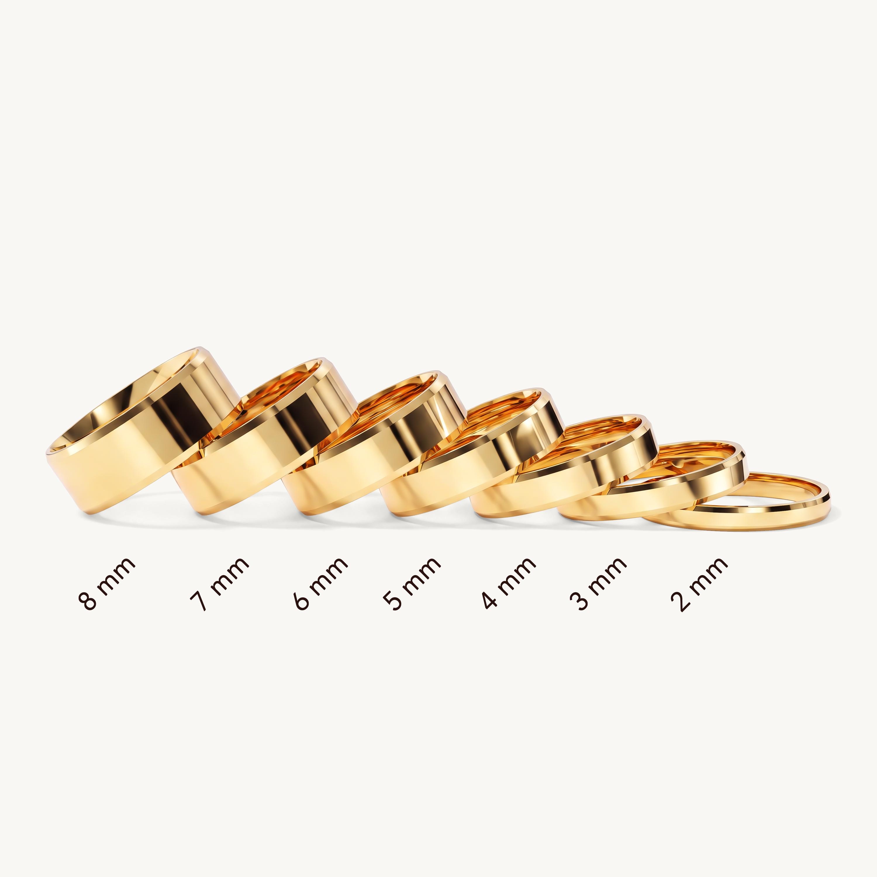 14k Gold Beveled Edge Flat Wedding Band, 2mm to 8mm