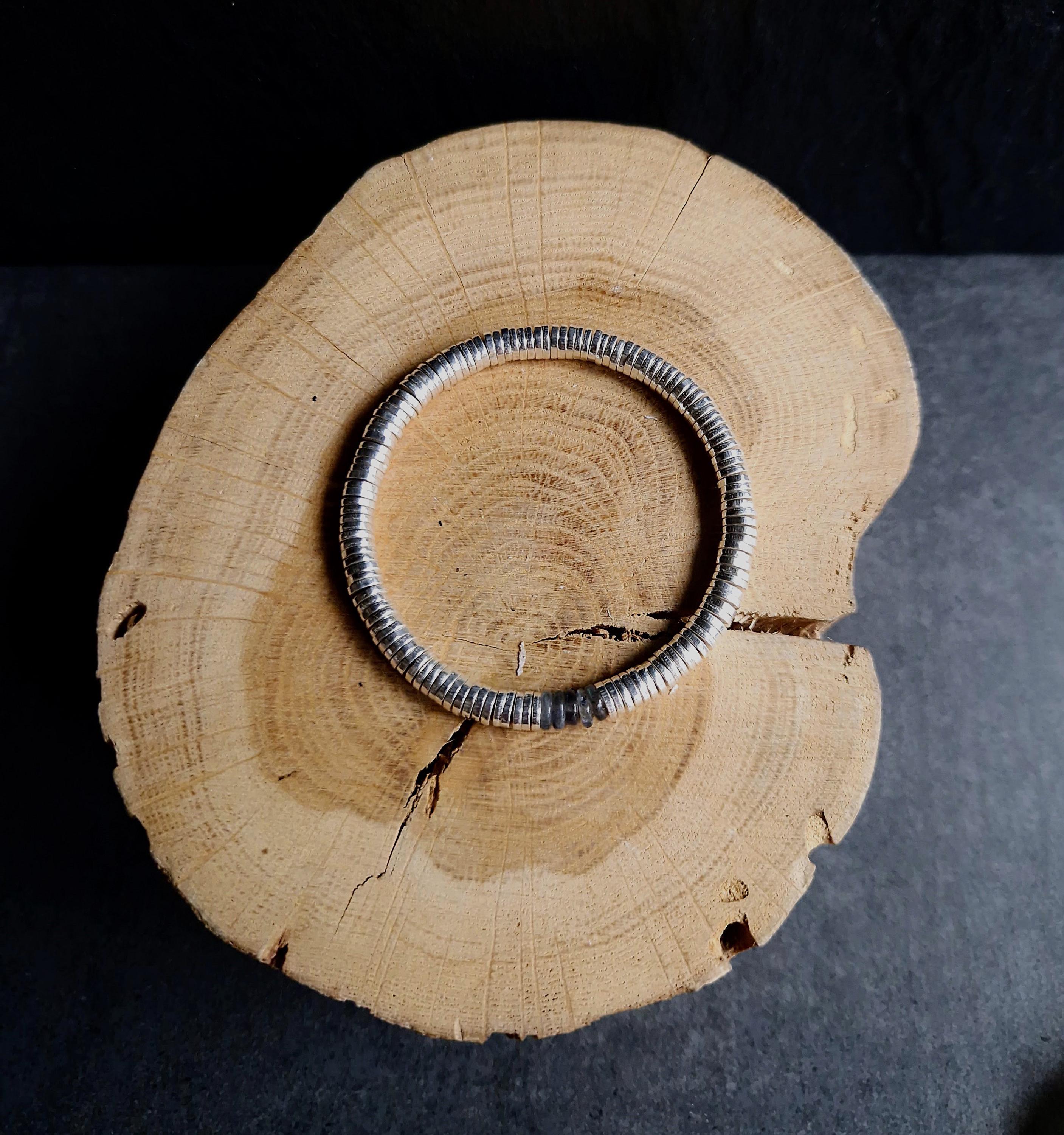 925 Silver Heishi Bead Bracelet With Labradorite, 20cm
