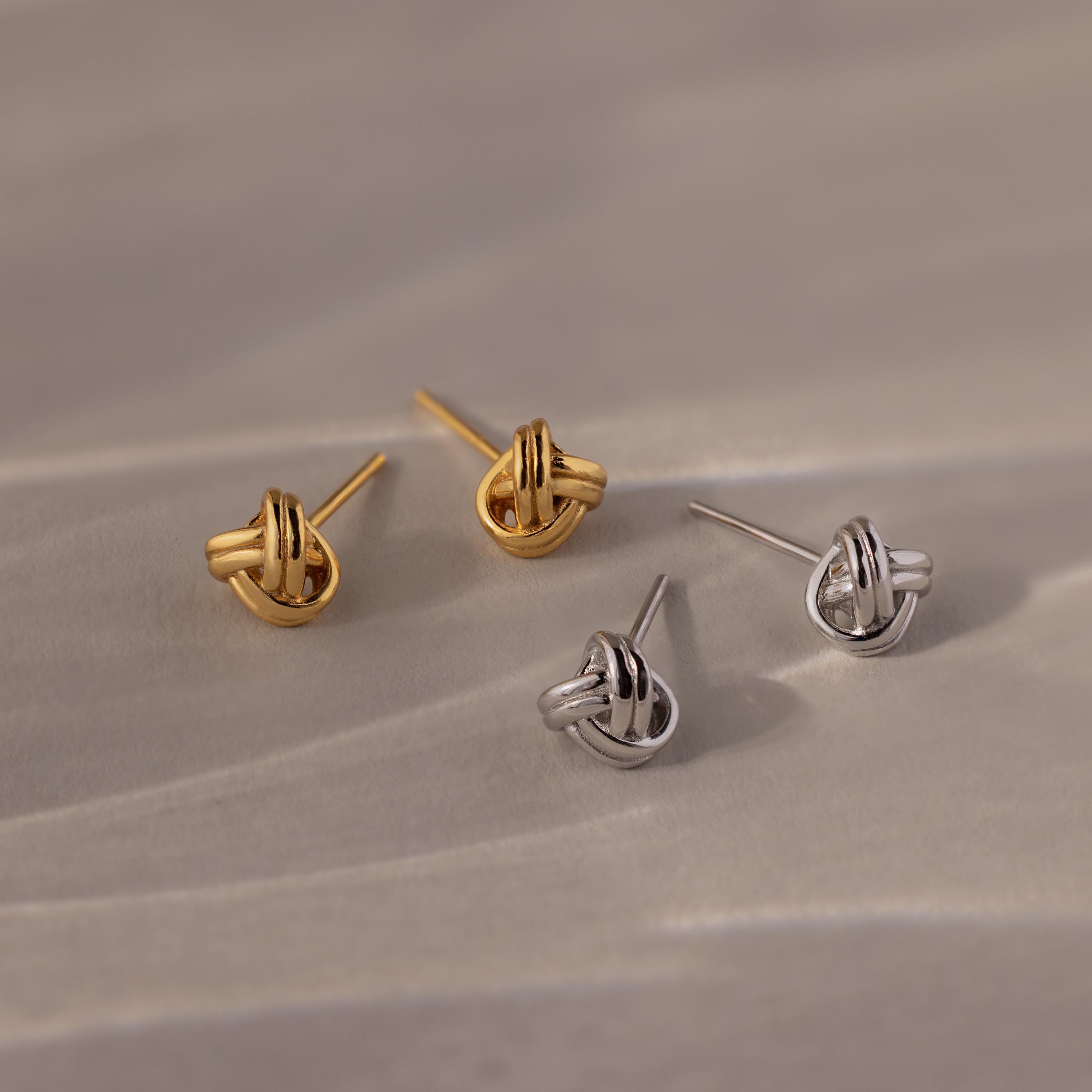 Love Knot Stud Earrings in 18K Gold Over Brass or Rhodium Over Brass