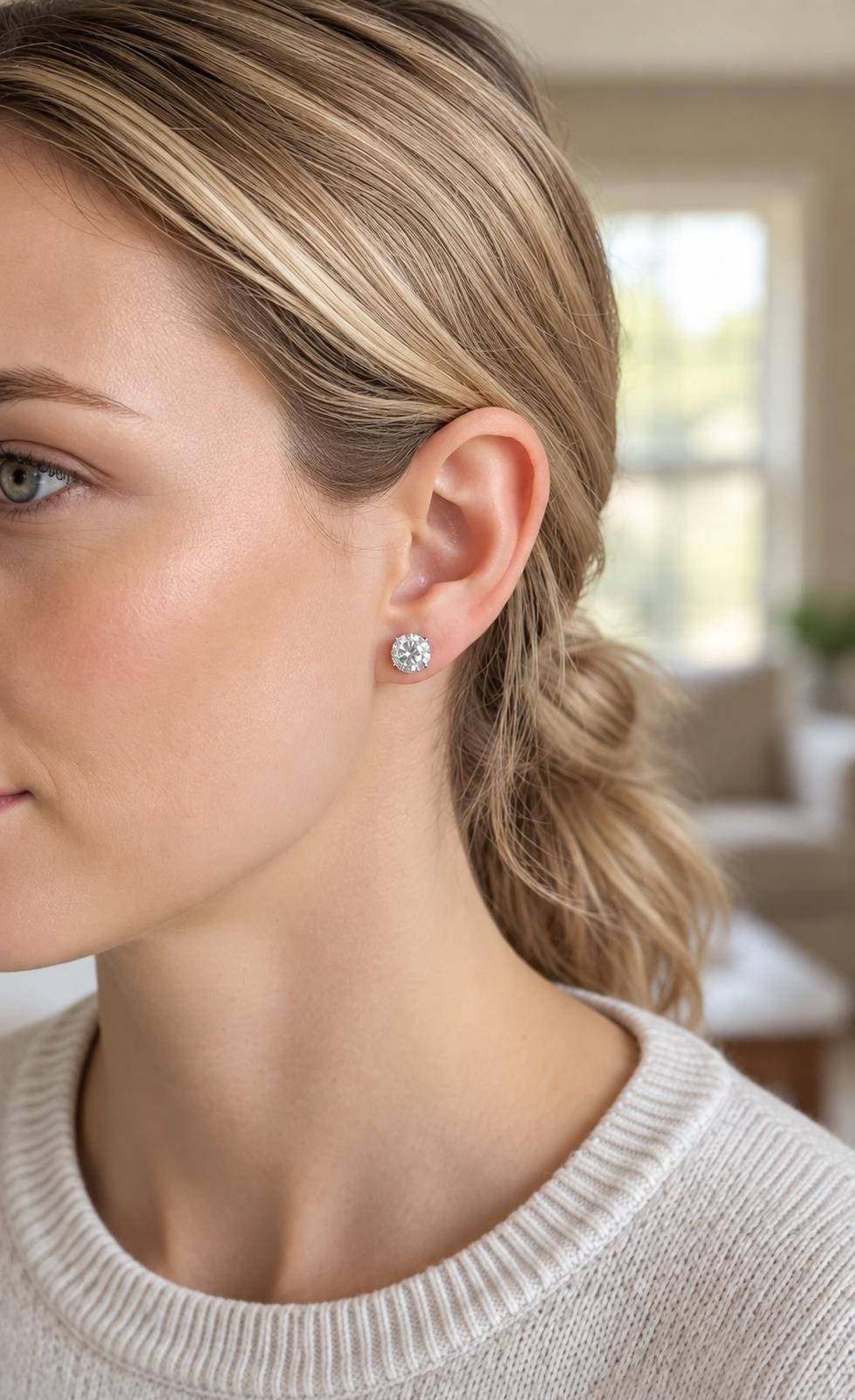 4ct Total Lab Grown Diamond Stud Earrings in 14K White Gold, E VVS2 Round Cut
