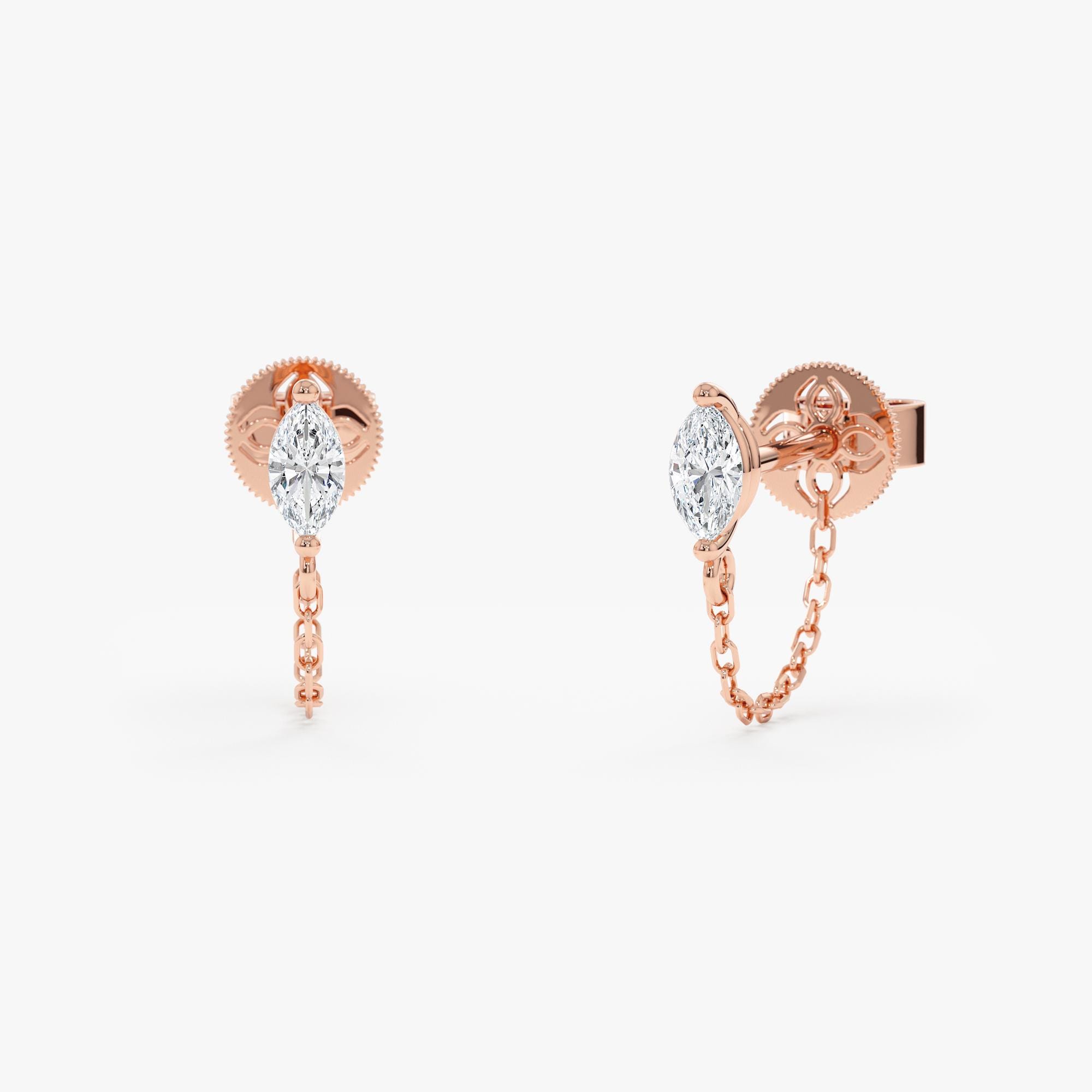 Marquise Diamond Chain Earrings in Solid 10K, 14K or 18K Gold