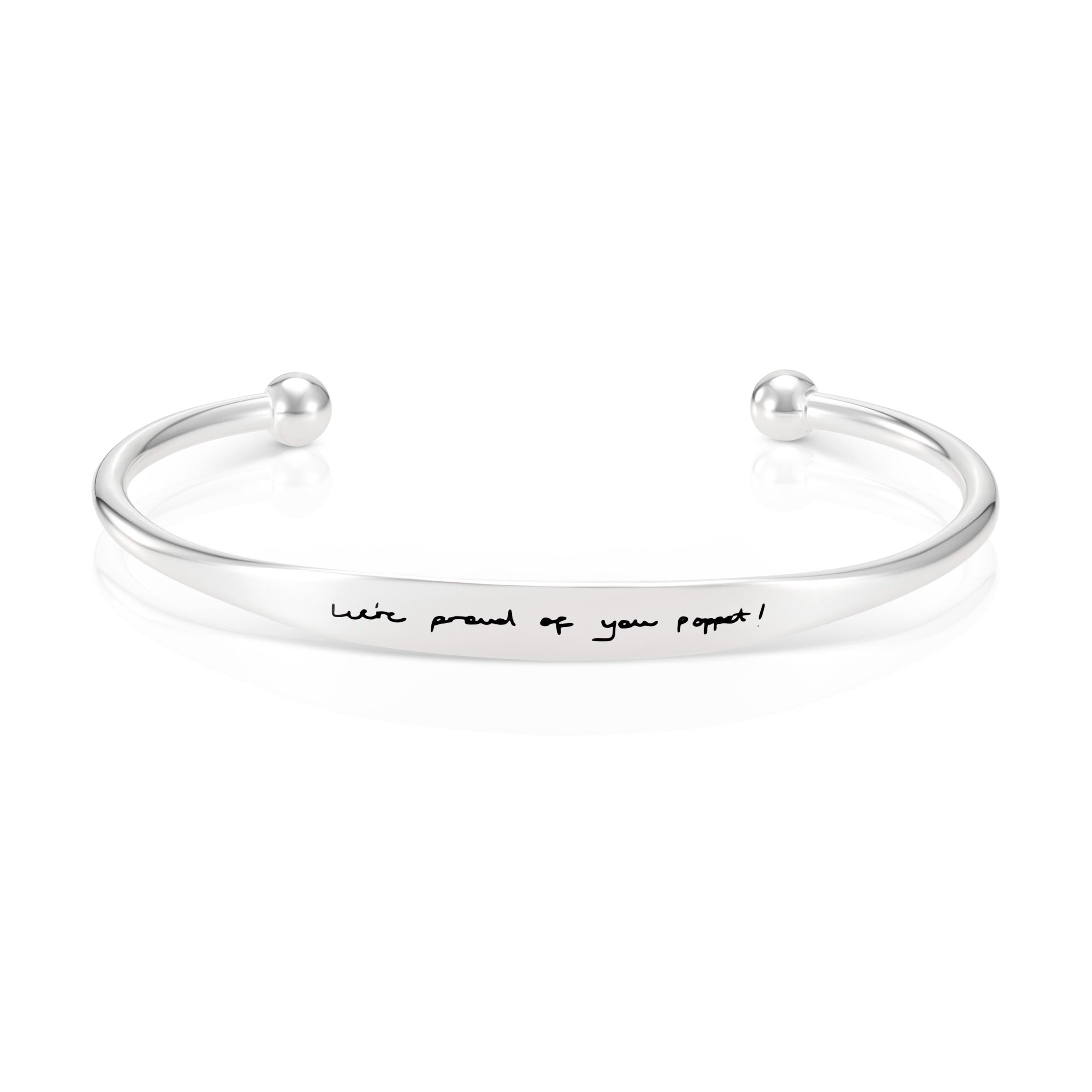 Women's Real Handwriting Torque Bangle in 18K Gold, Silver or Stainless Steel