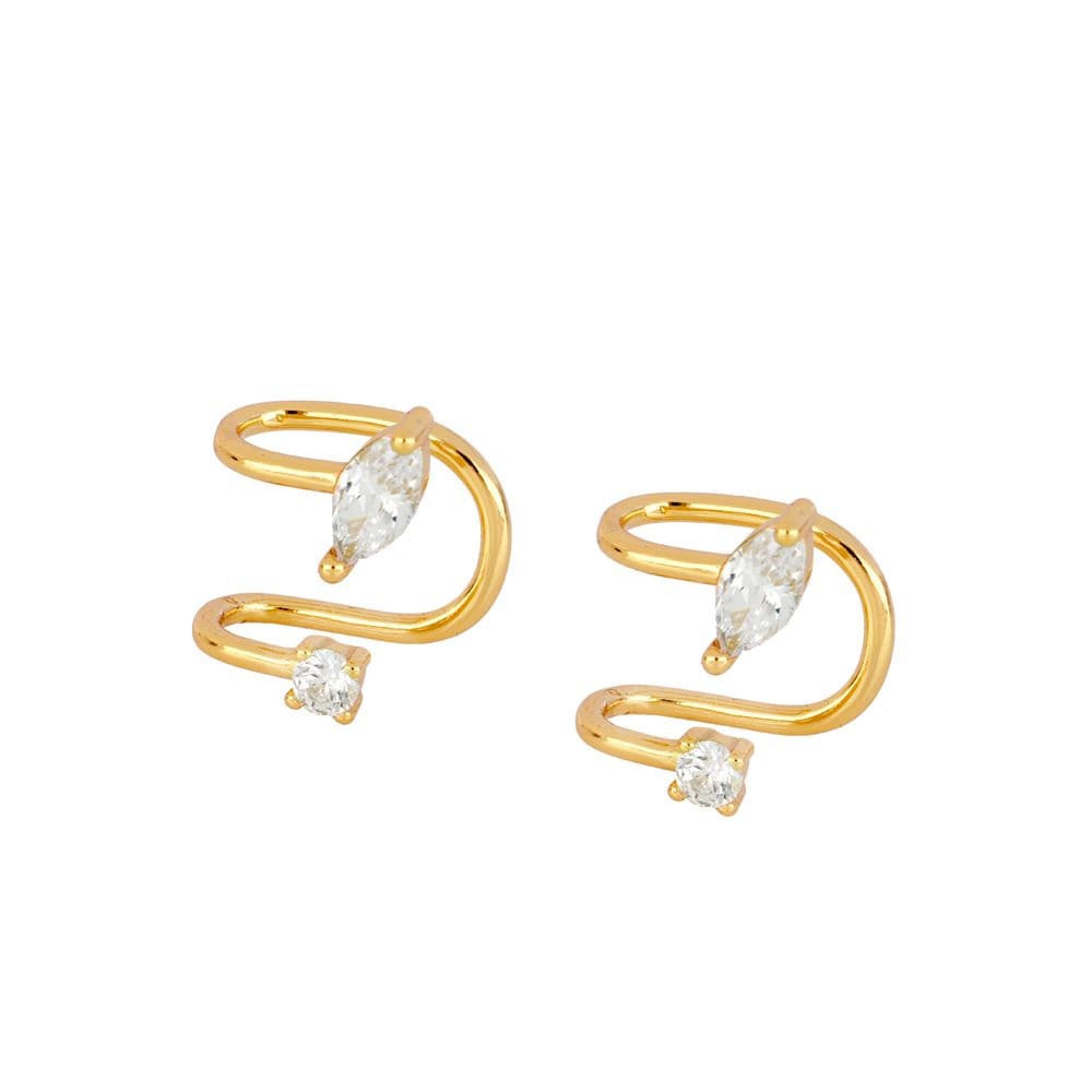 Dainty Marquise and Round CZ Double Band Ear Cuff Earrings