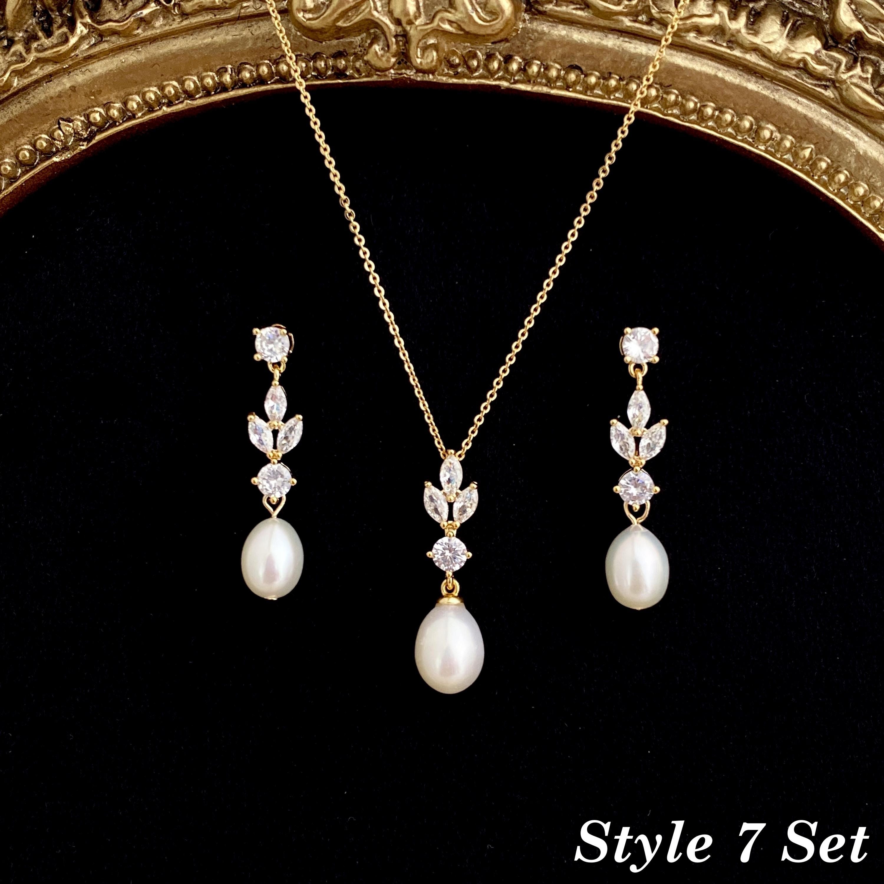 Gold Leaf and Freshwater Pearl Necklace with CZ Crystal Accent
