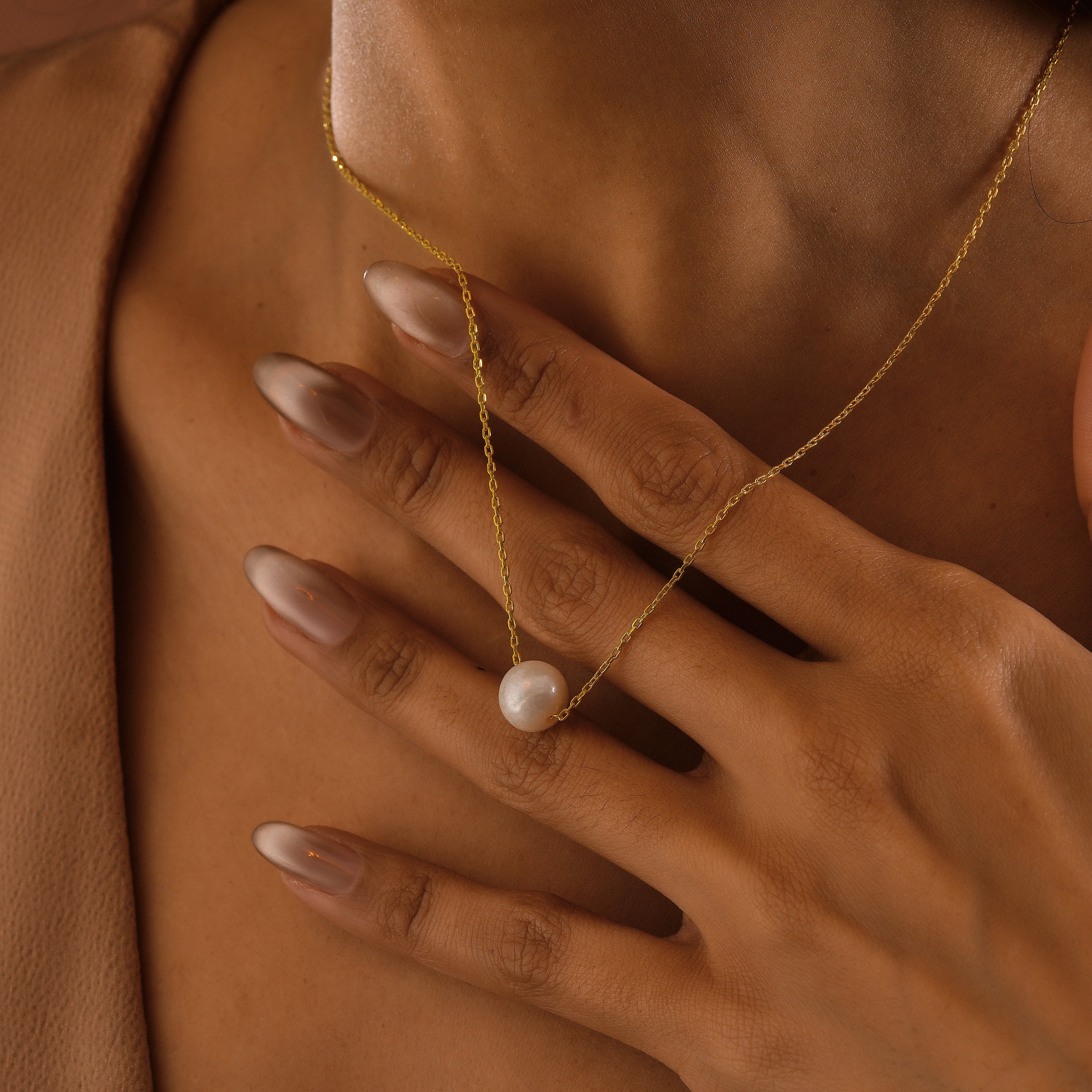 14K Gold Freshwater Pearl Necklace, Adjustable Chain