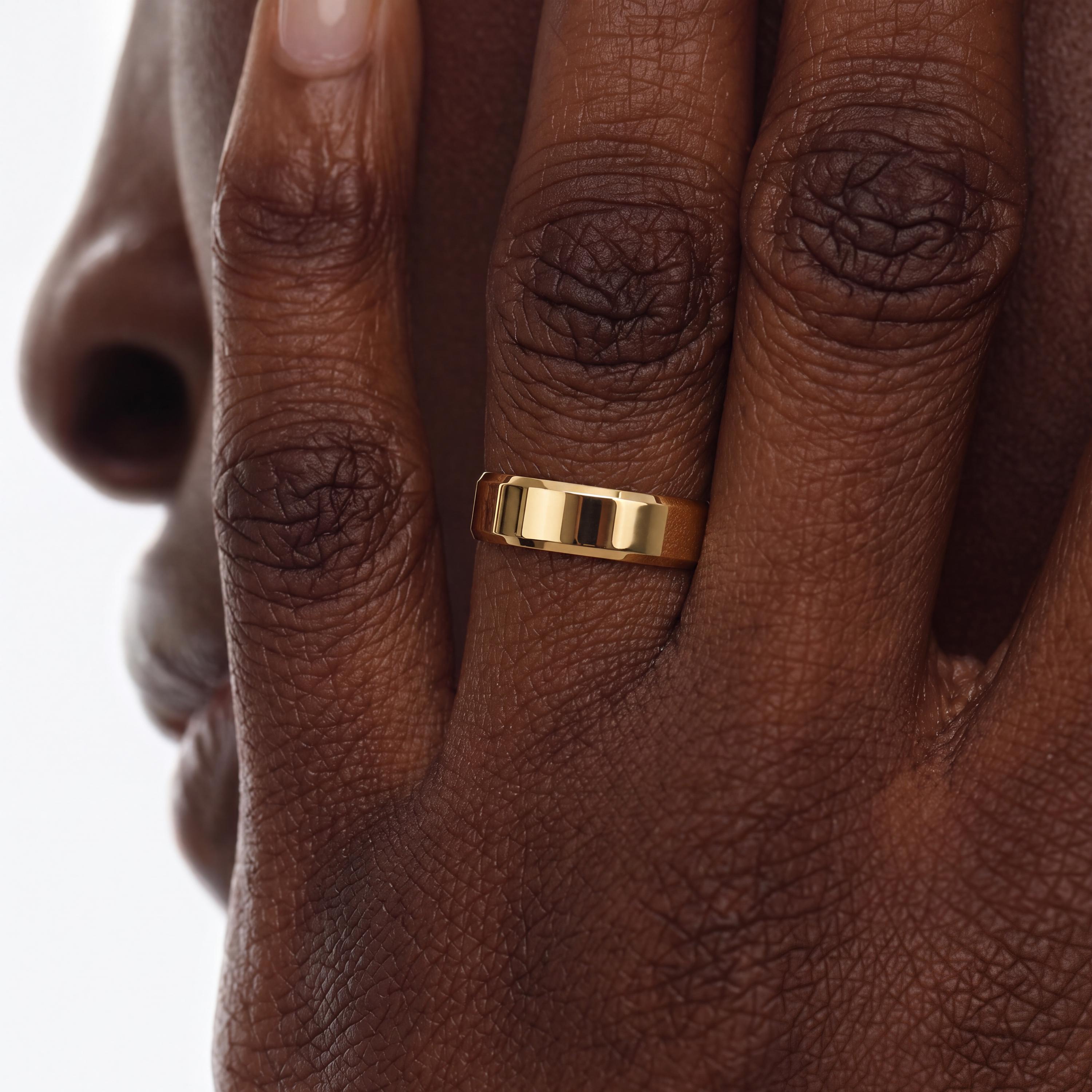 14k Gold Beveled Edge Flat Wedding Band, 2mm to 8mm