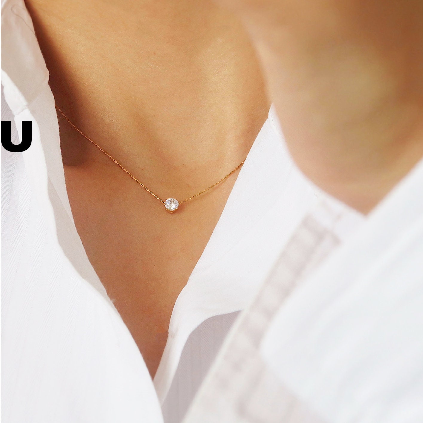 Gold Finish Stainless Steel Cubic Zirconia Choker Necklace