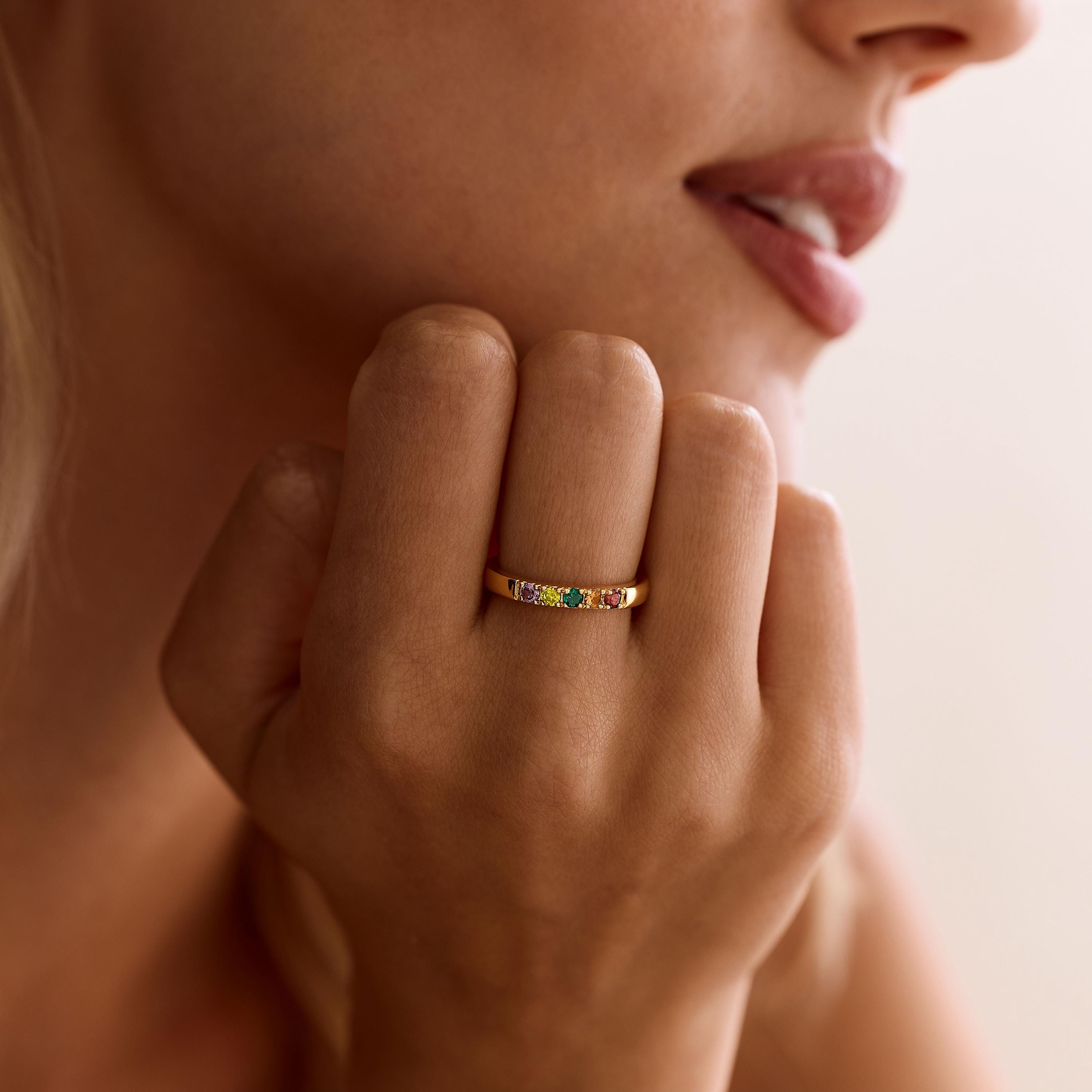 Personalized Birthstone Ring with Hidden Inner Engraving