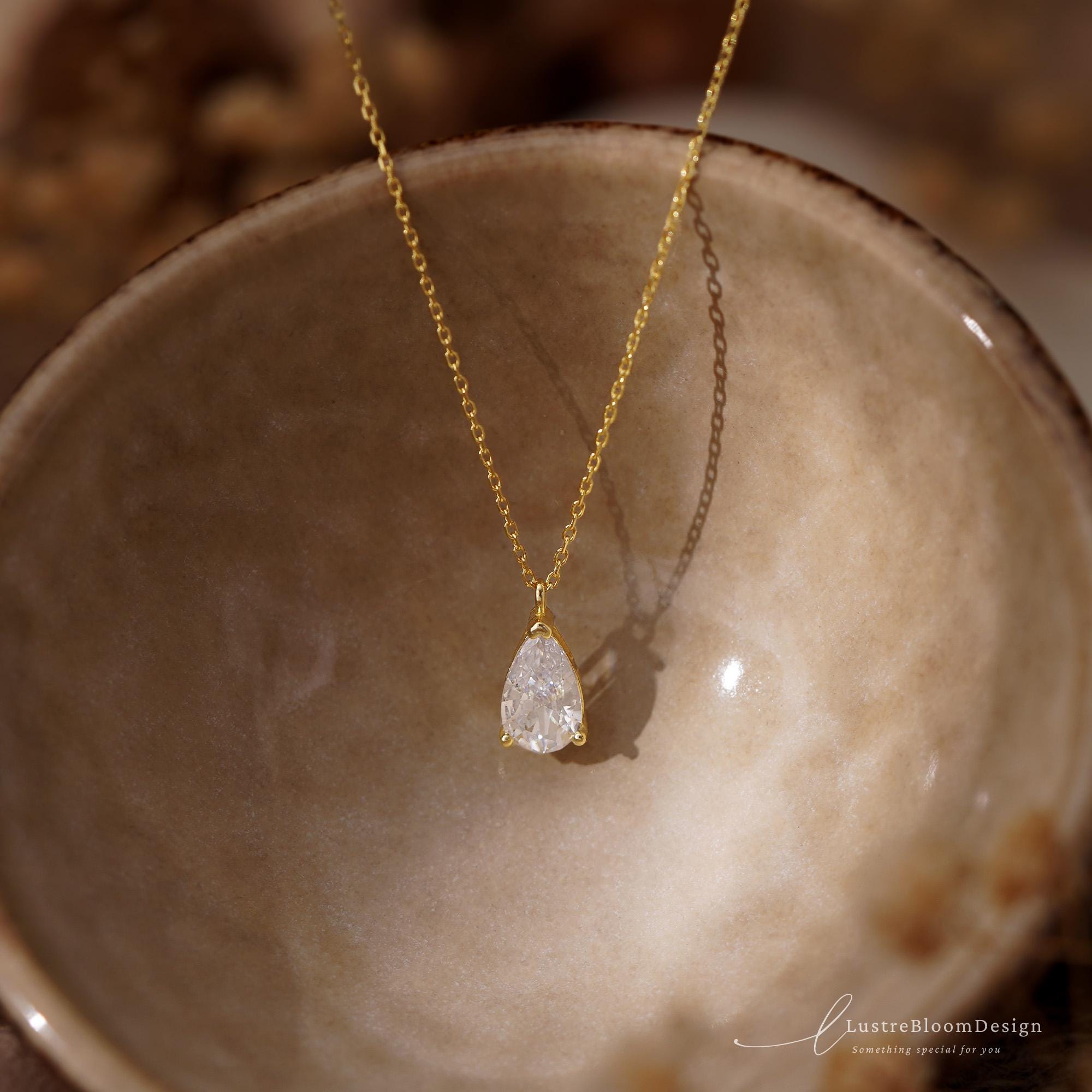 Minimalist Teardrop Necklace in Sterling Silver with Pear Cut Zirconia