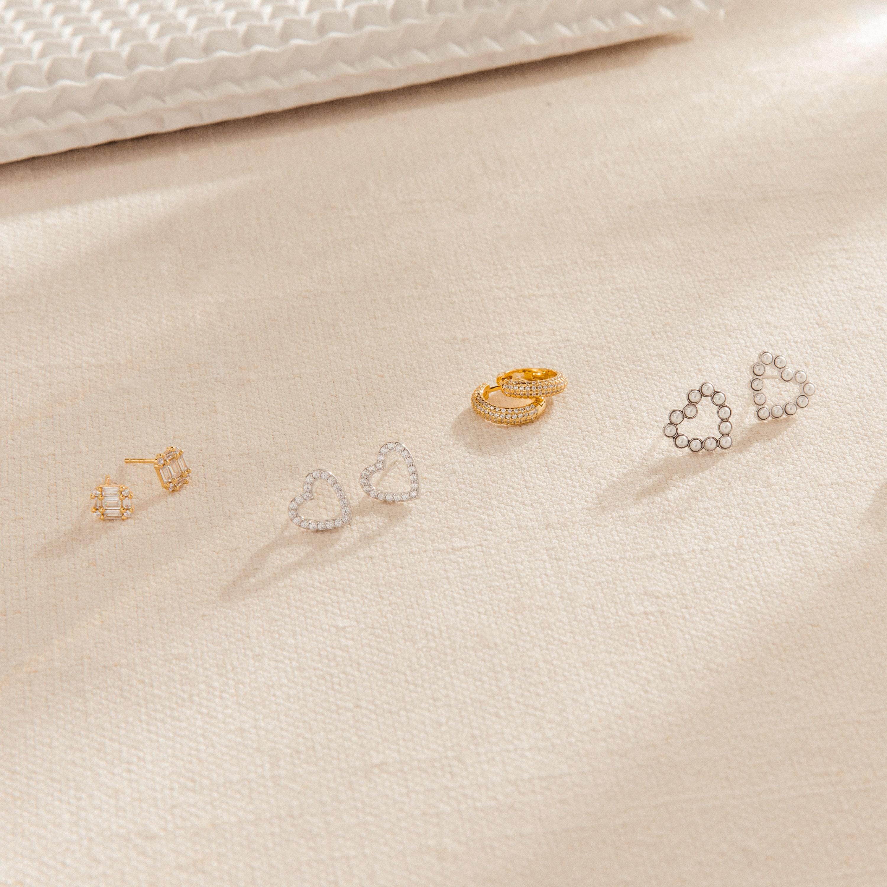 Art Deco CZ Stud Earrings in 925 Sterling Silver with 18K Gold Finish