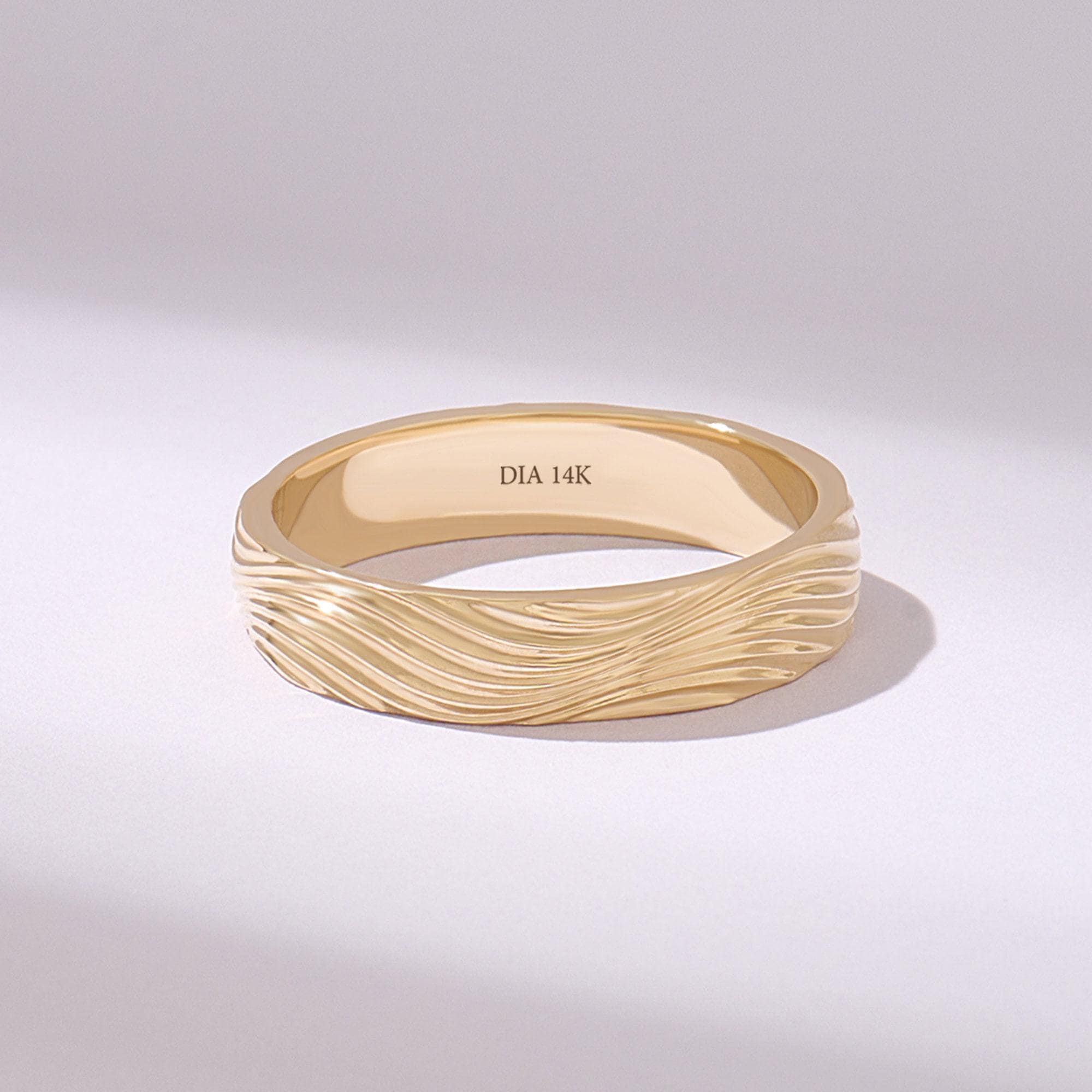 14K Solid Gold Wave Wedding Band for Men and Women