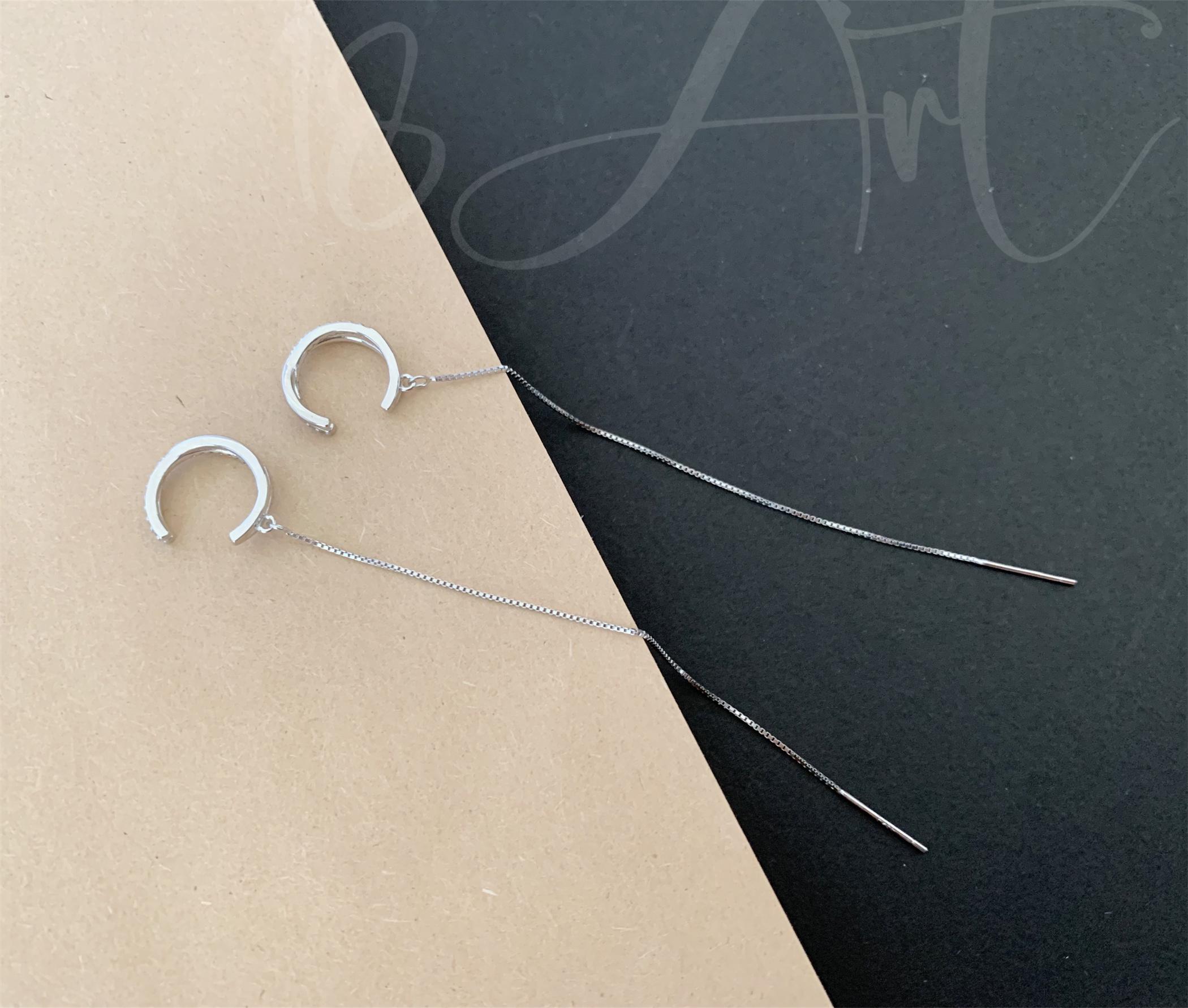 925 Silver Threader Earring with Gold Plated Ear Cuff and CZ Chain