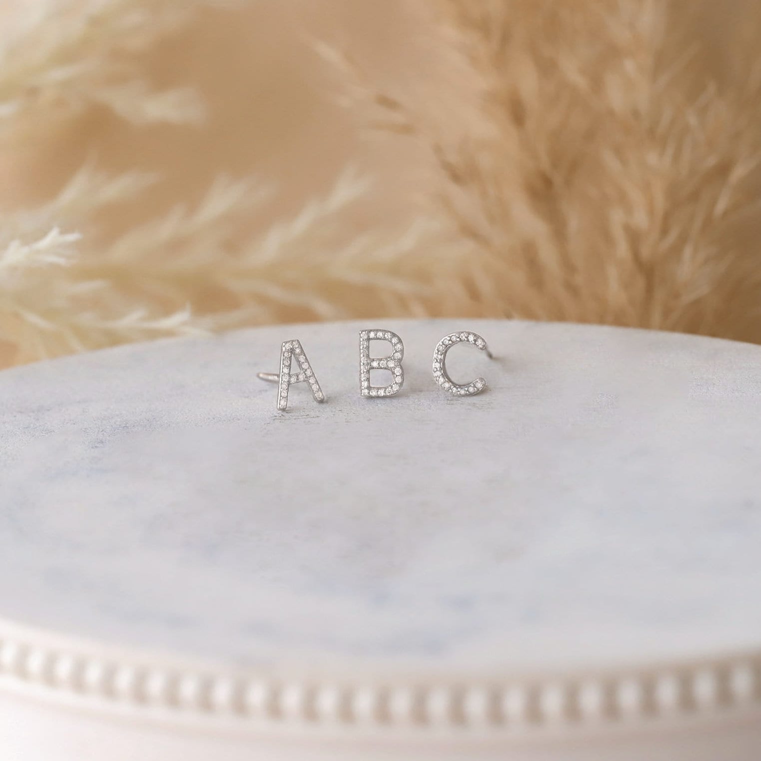 Sterling Silver Initial Stud Earrings with Crystal Accents