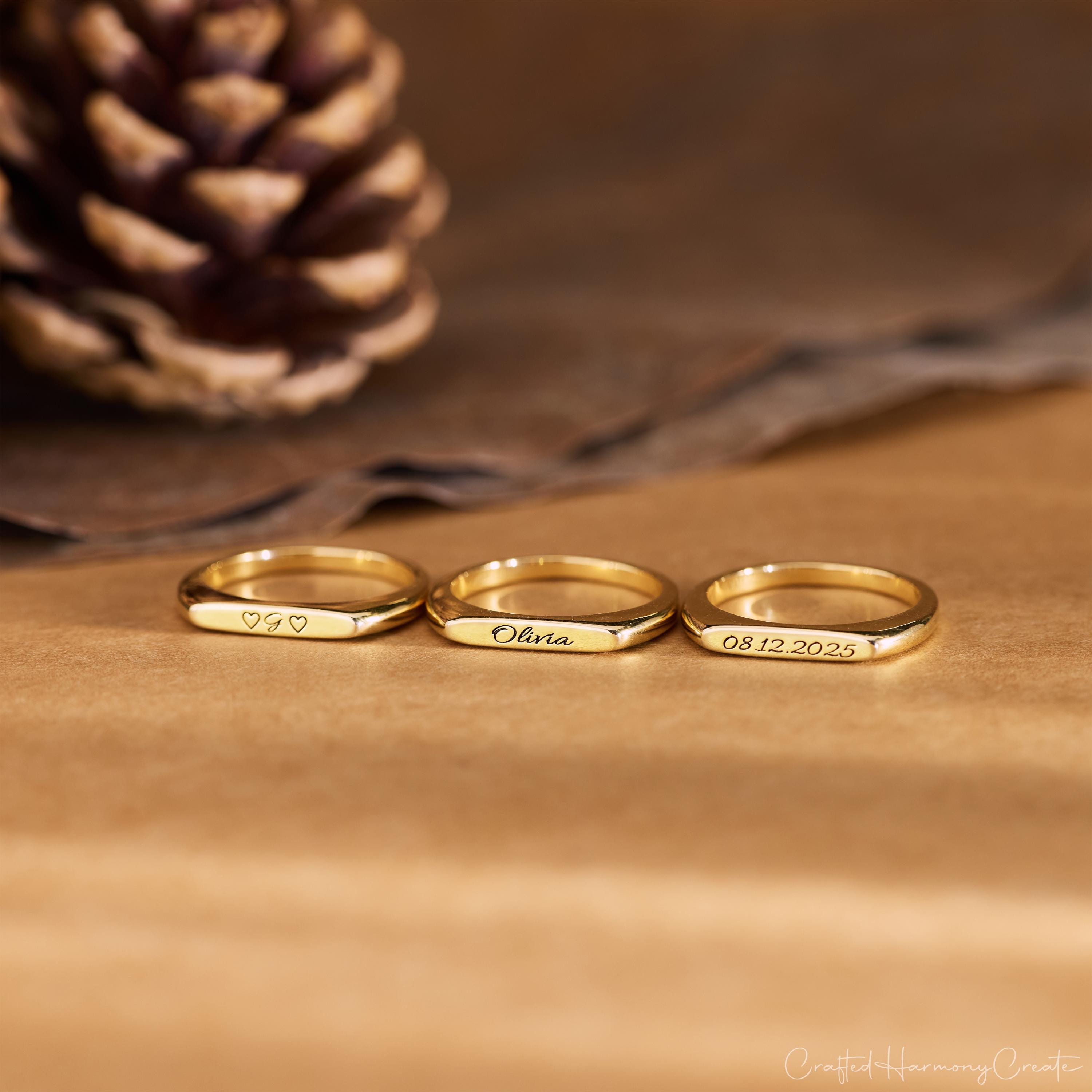 Custom Engraved Name Ring, Dainty Stackable Band