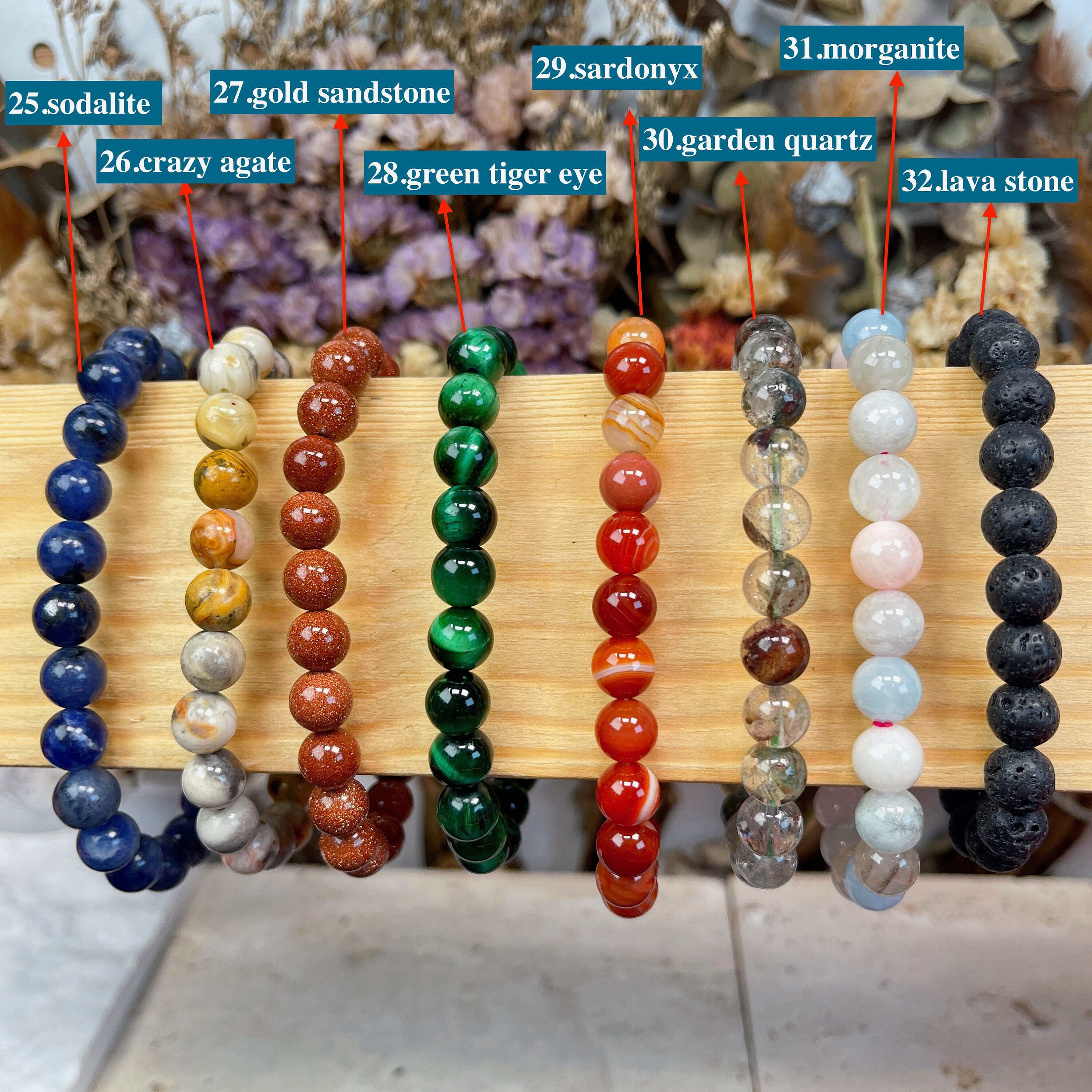 Handmade Natural Gemstone Beaded Bracelet, 6mm to 10mm