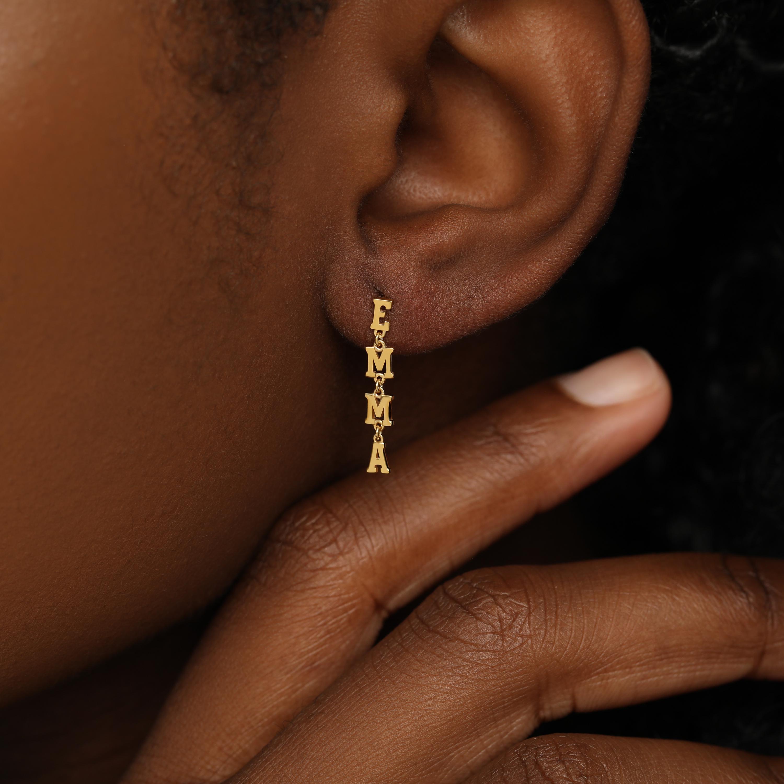 Dainty Custom Name Letter Drop Earrings in Gold or Silver
