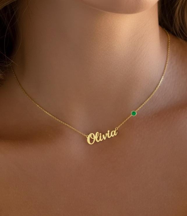 Personalized Cursive Name Necklace with Birthstone in 925 Sterling Silver