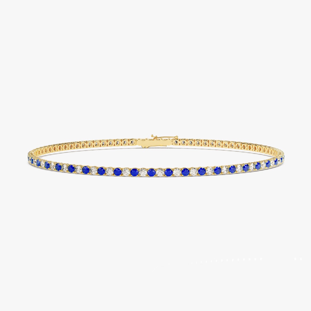 14K Gold Birthstone Tennis Bracelet, Personalized Gemstone Bracelet