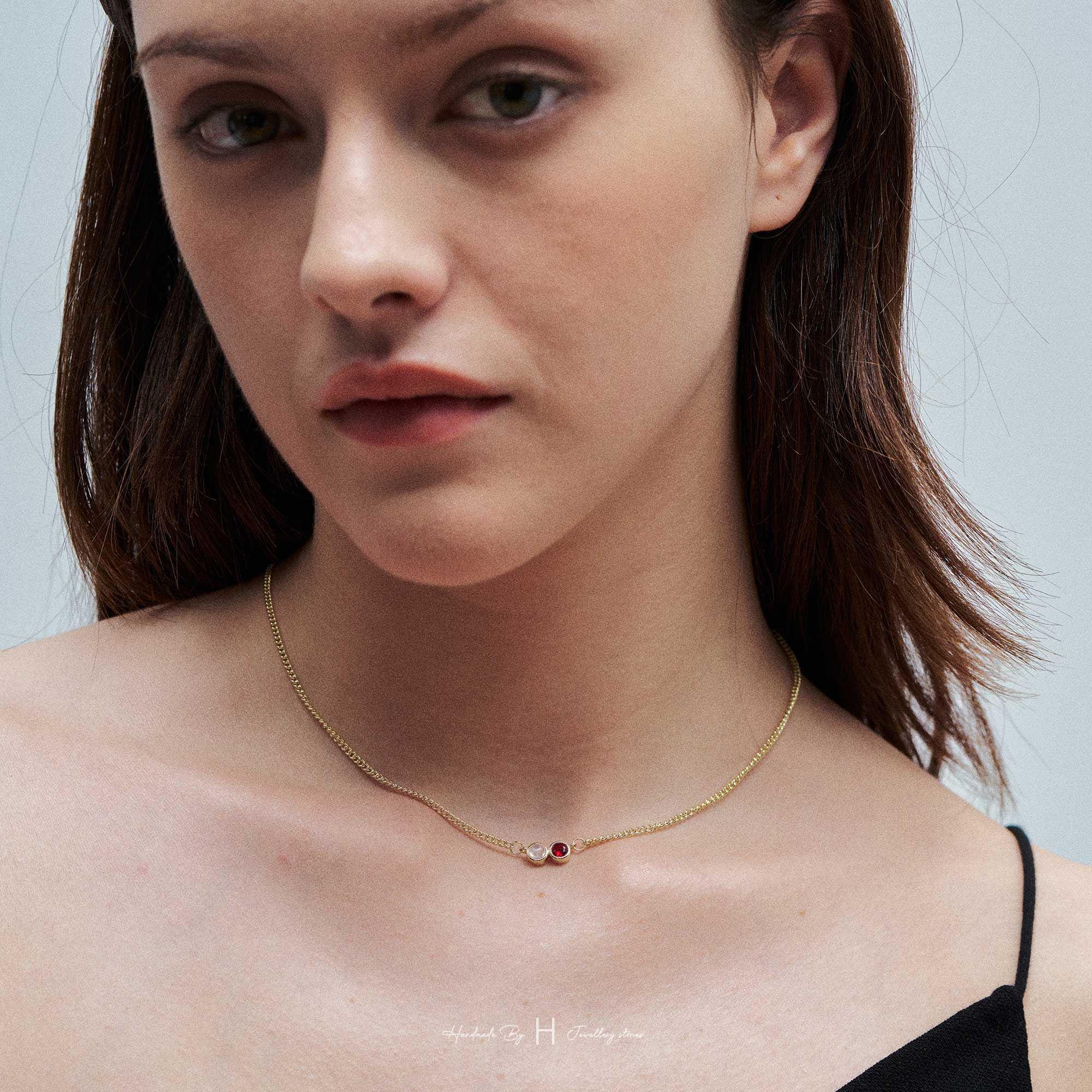 Men's Custom Birthstone Necklace with Copper Pendant in Rose Gold Plating
