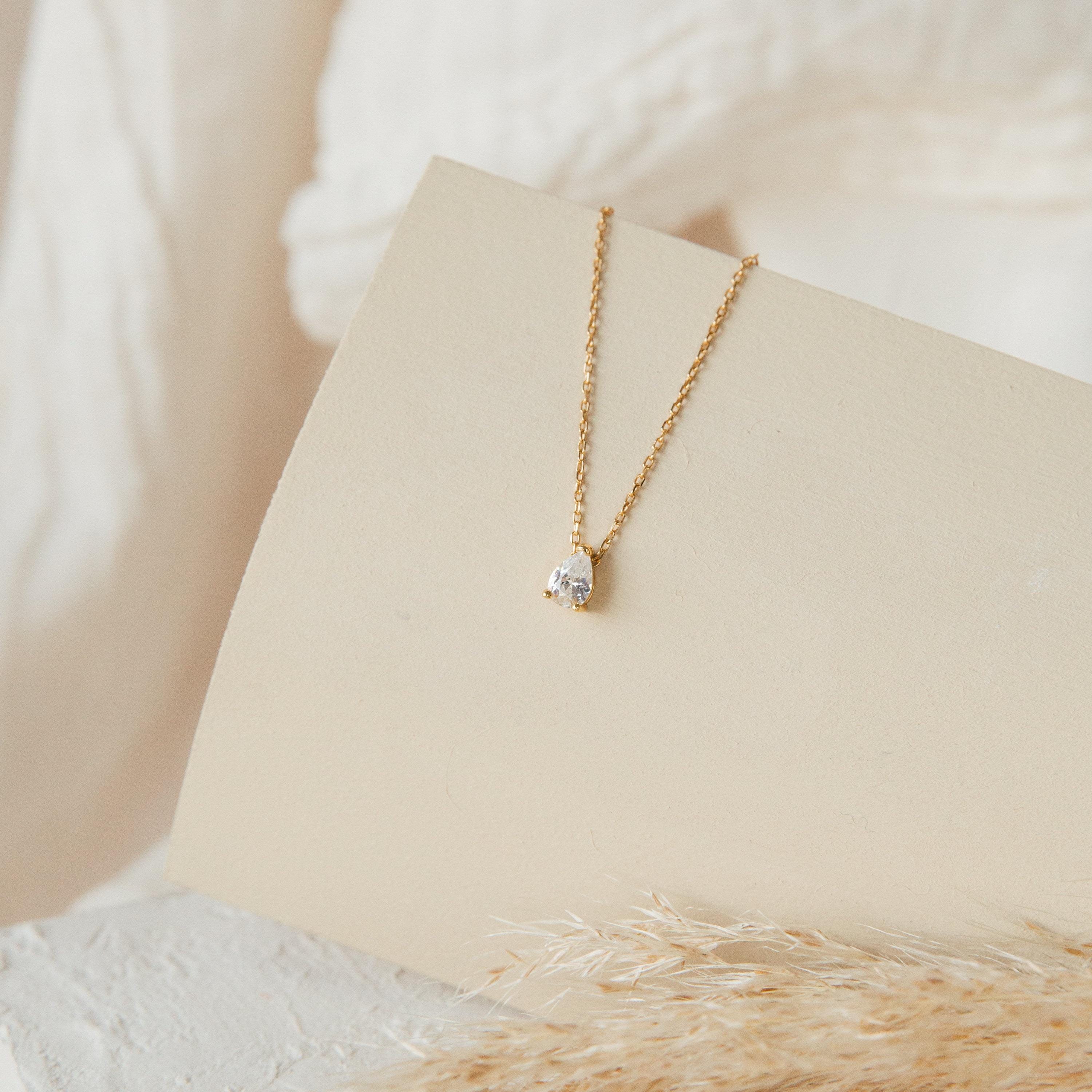 Pear Cut Teardrop Pendant Necklace in 925 Sterling Silver, 18K Gold Plated