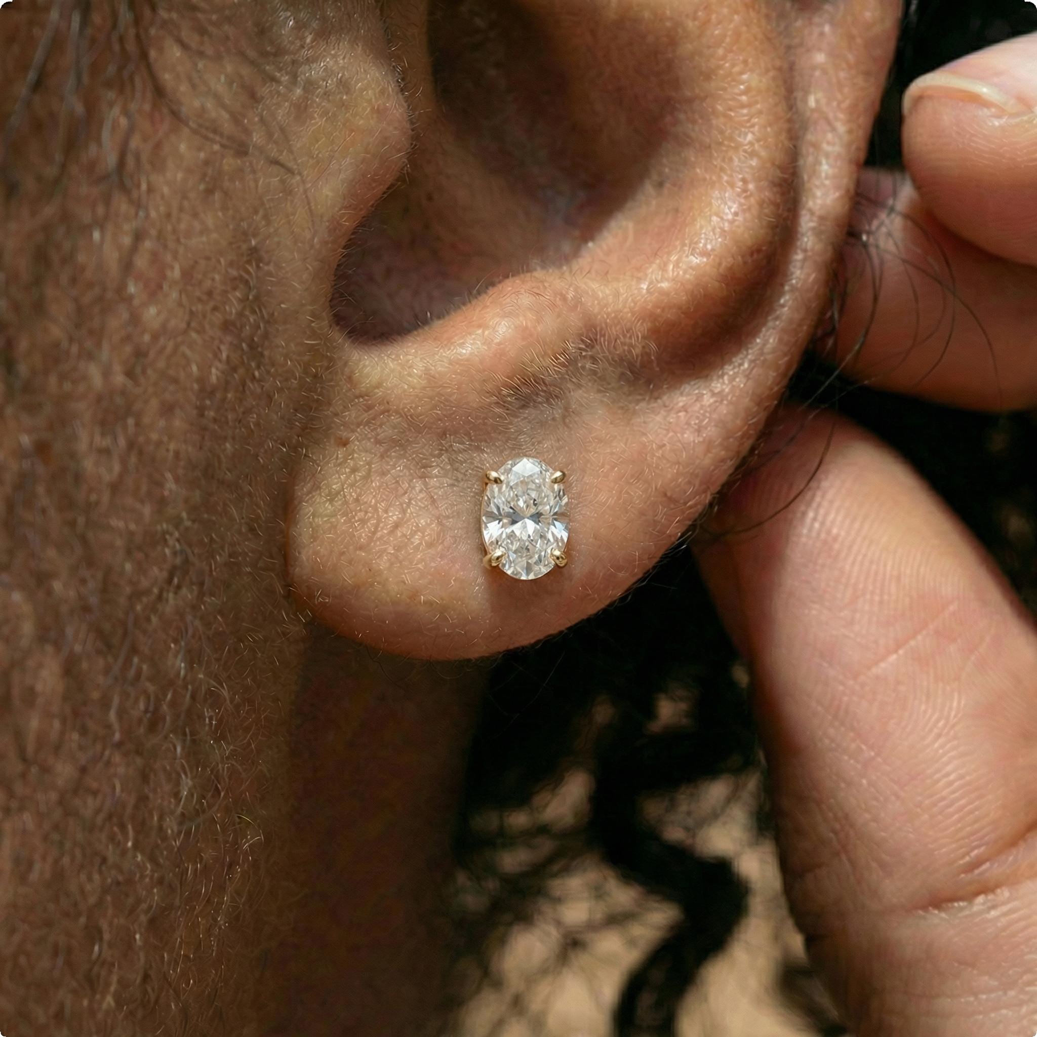 Oval Moissanite Stud Earrings in Sterling Silver or Solid Gold