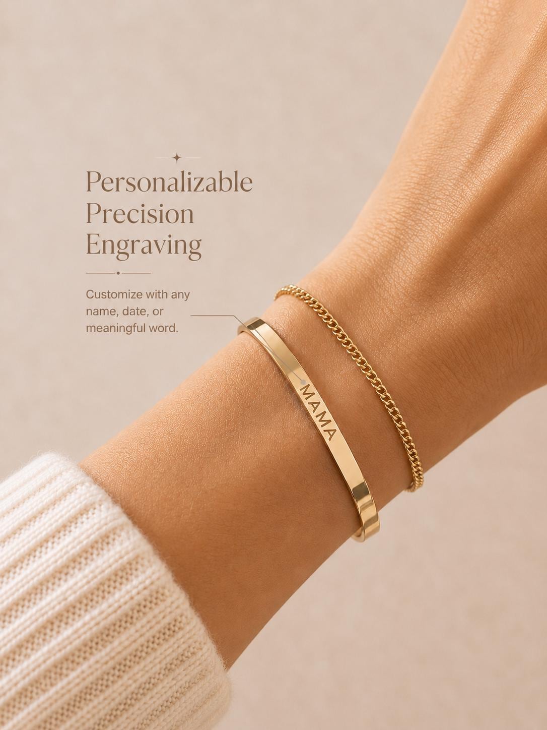 Personalized Stackable Name Cuff Bracelet with Dainty Curb Chain