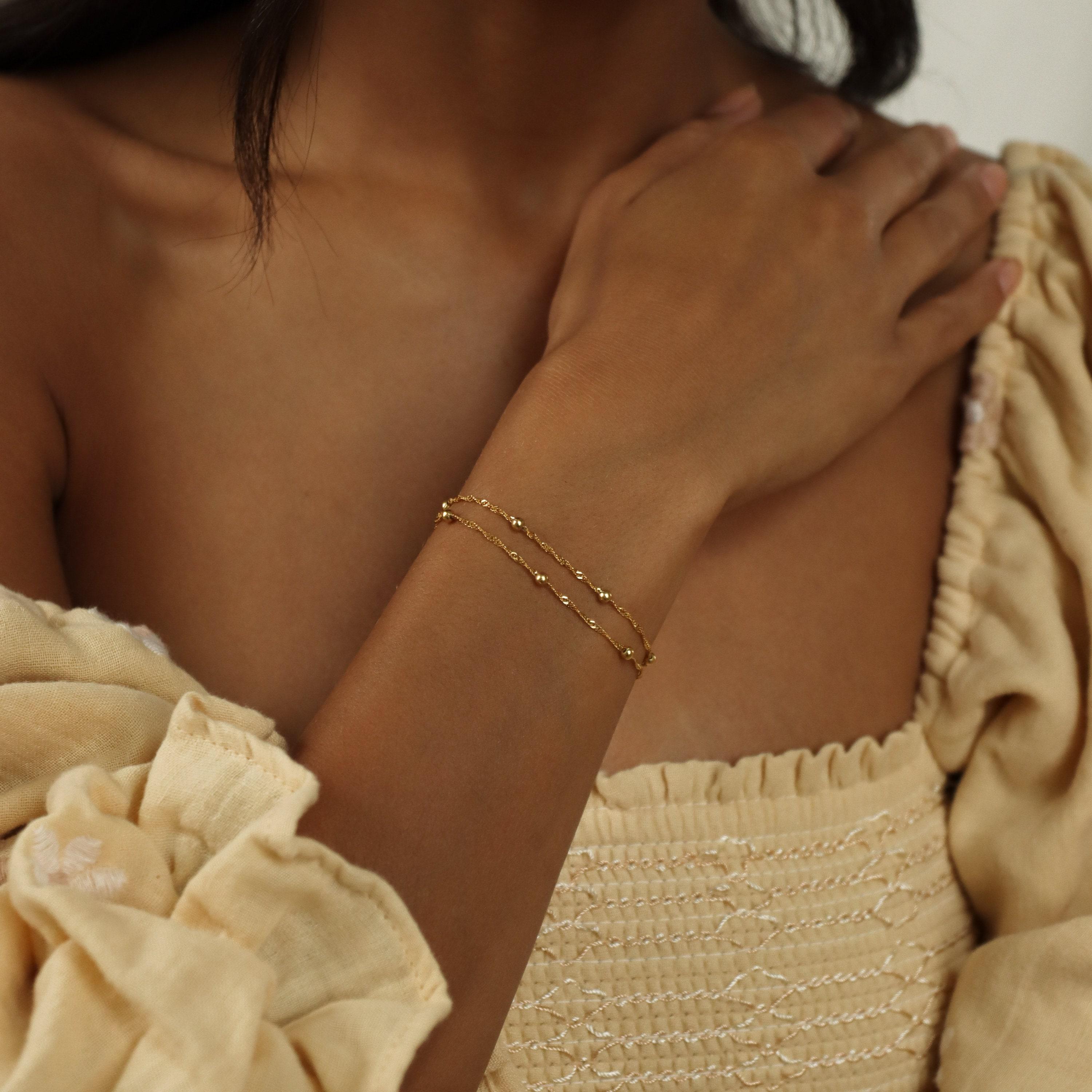 Duo Bead Chain Bracelet in Sterling Silver and 18K Gold Tone