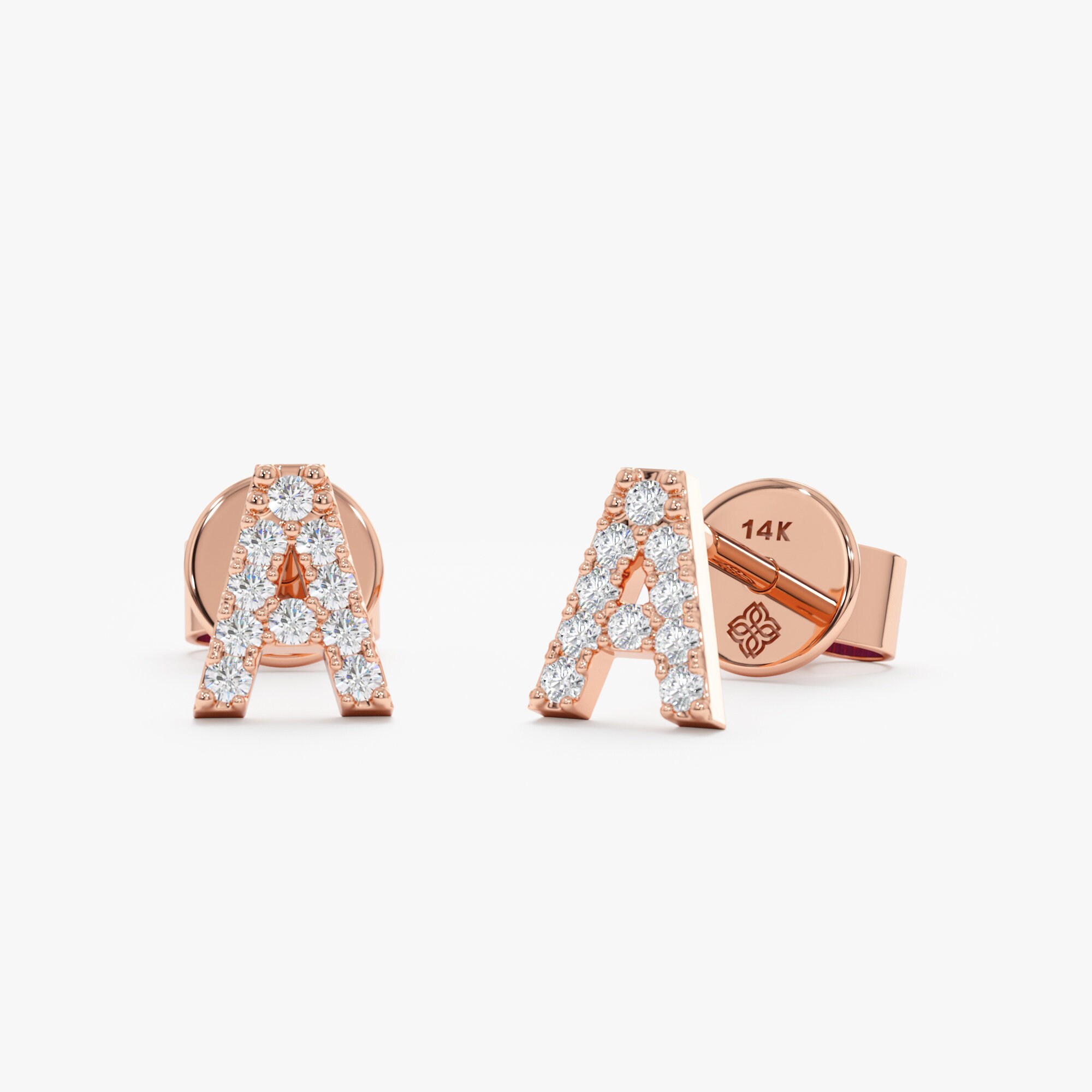 14K Gold Capital Letter Diamond Stud Earrings
