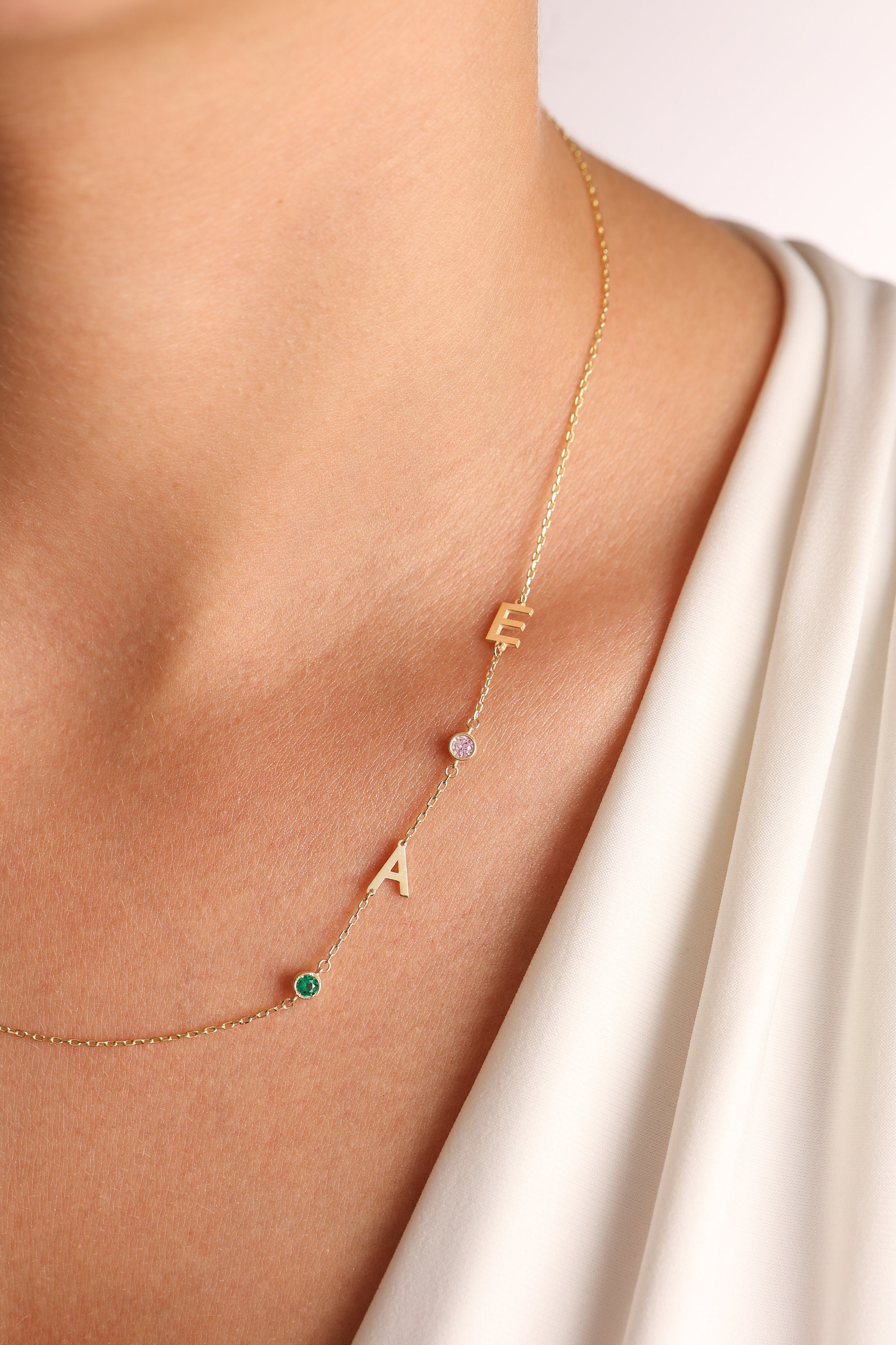 Initial and Birthstone Letter Necklace in Gold Plated Sterling Silver