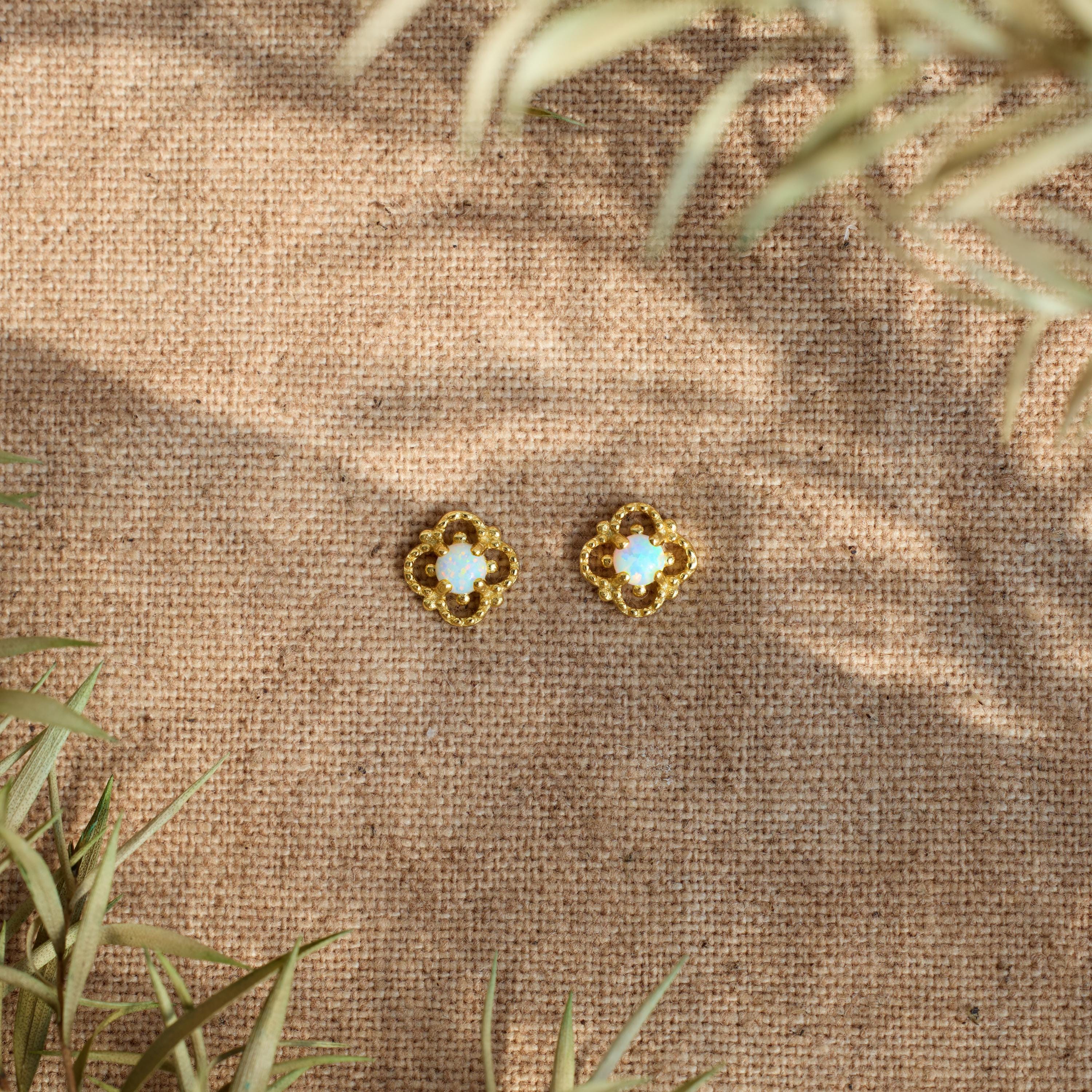 Tiny Opal Stud Earrings in S925 Sterling Silver with Gold or Silver Finish
