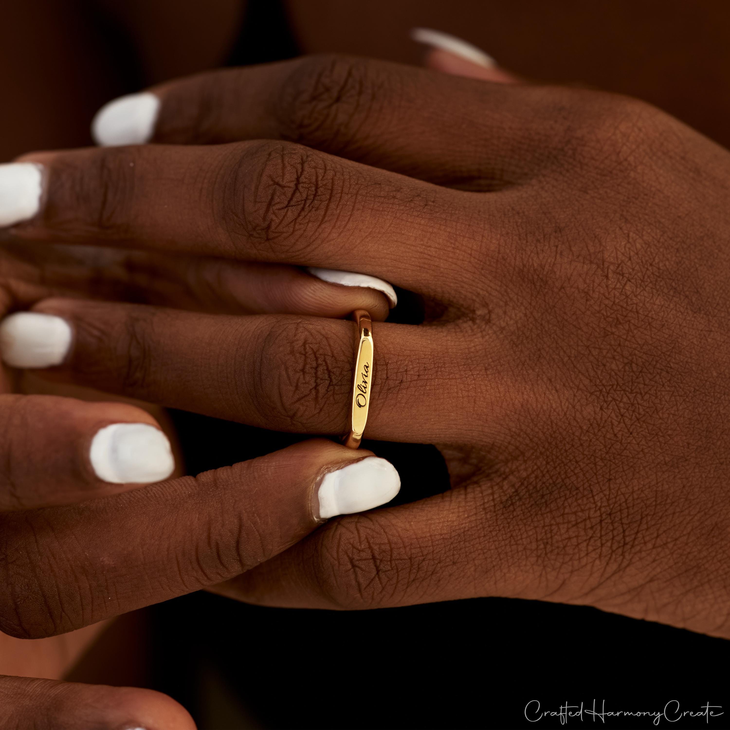 Custom Engraved Name Ring, Dainty Stackable Band