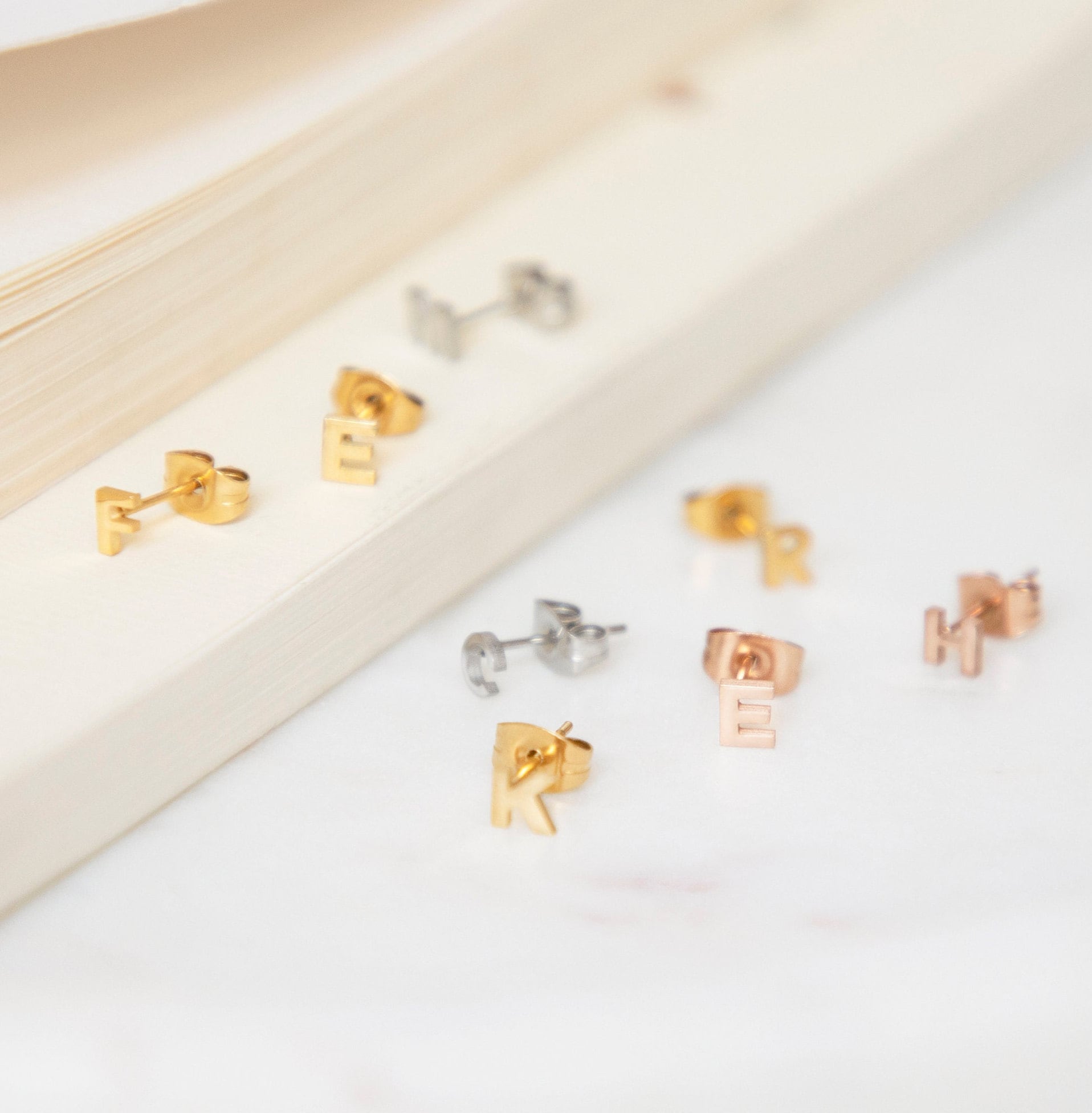 Tiny Custom Initial Letter Earring in Gold Plated Stainless Steel