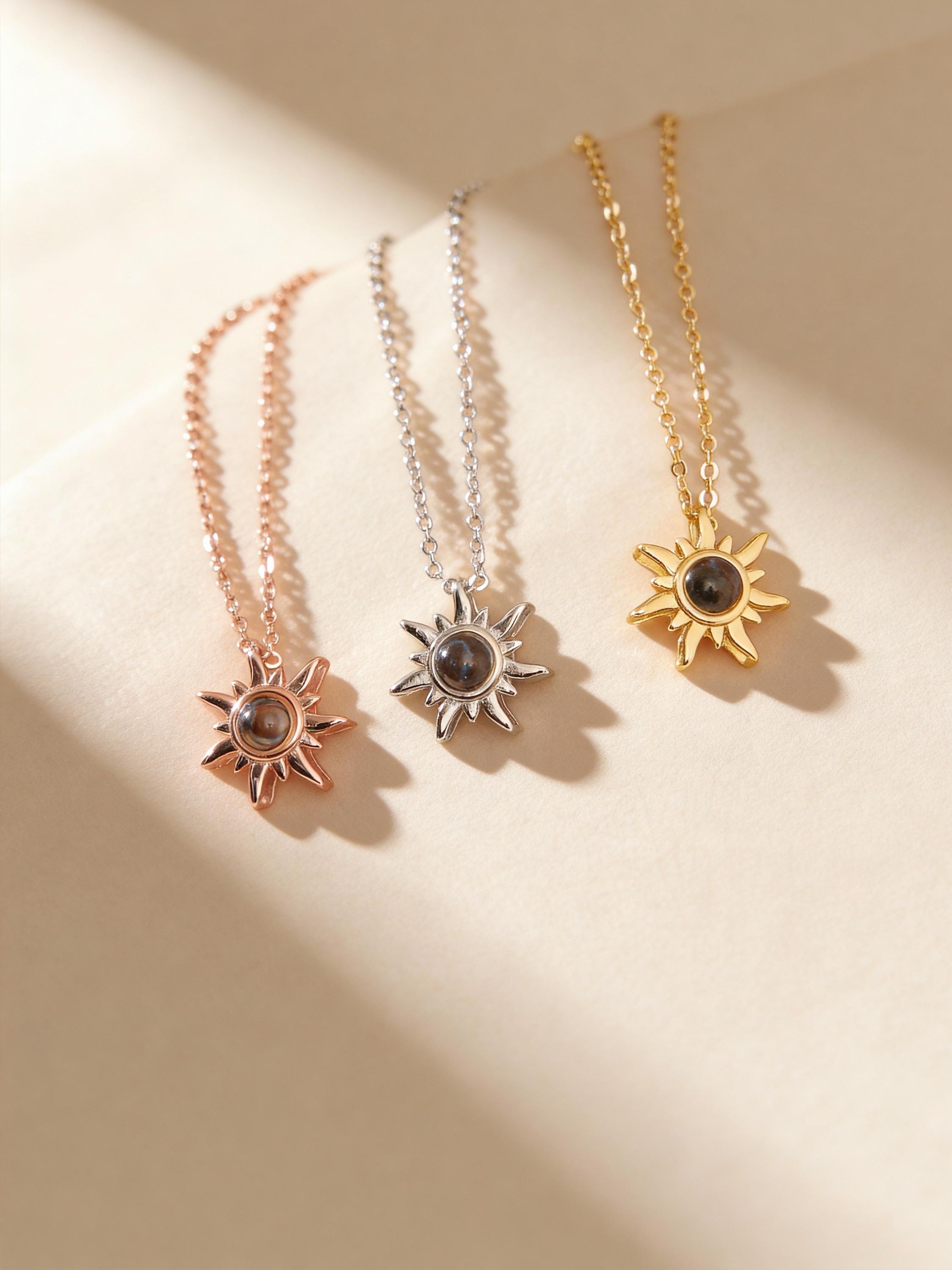 Sunflower Photo Projection Necklace with Hidden Picture