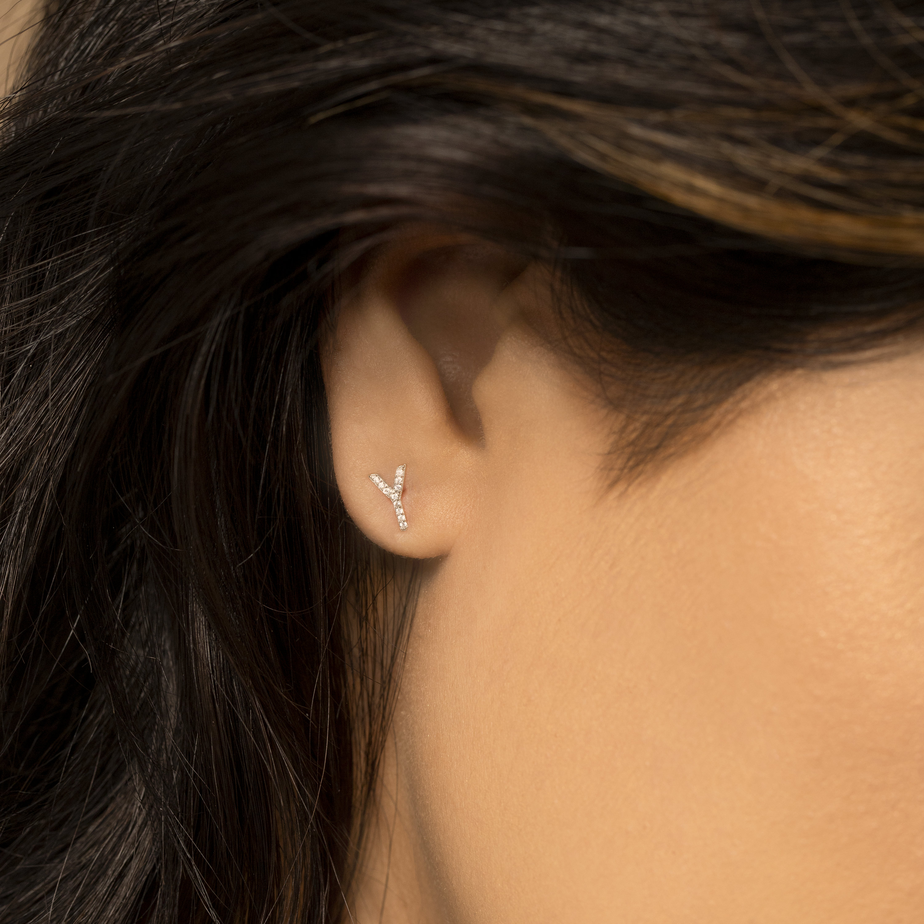 Sterling Silver Initial Stud Earrings with Crystal Accents