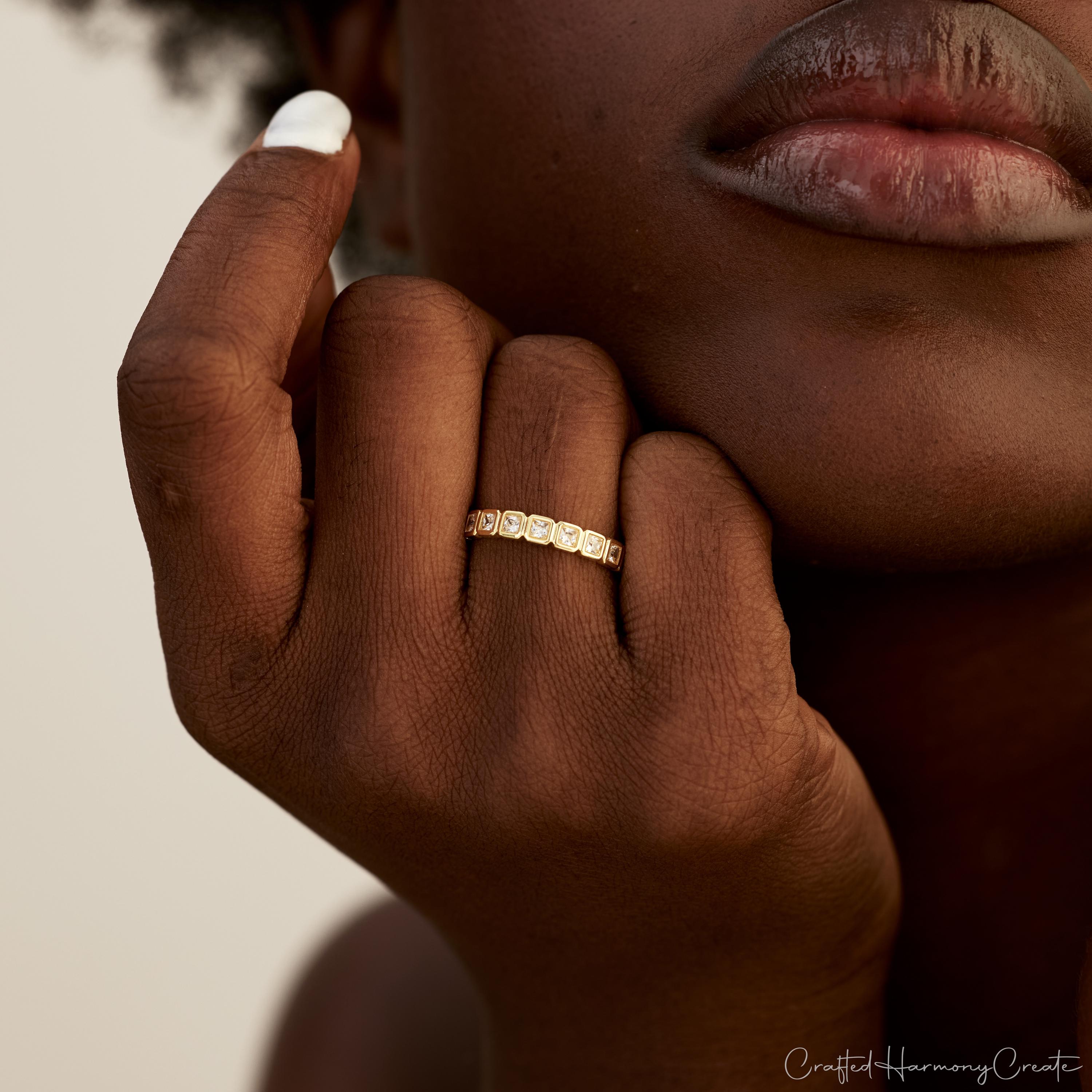 Square Bezel Set Birthstone Stacking Ring