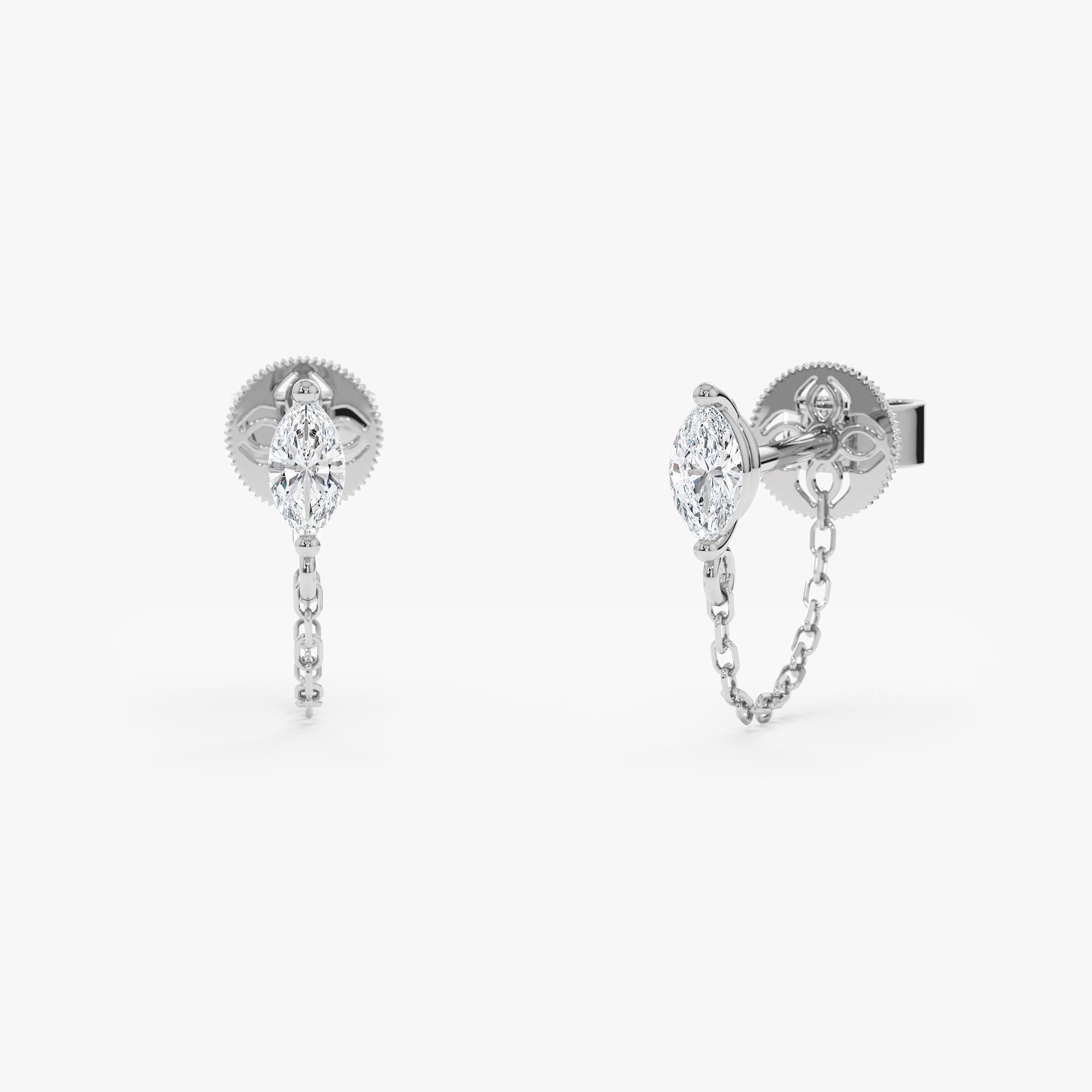 Marquise Diamond Chain Earrings in Solid 10K, 14K or 18K Gold