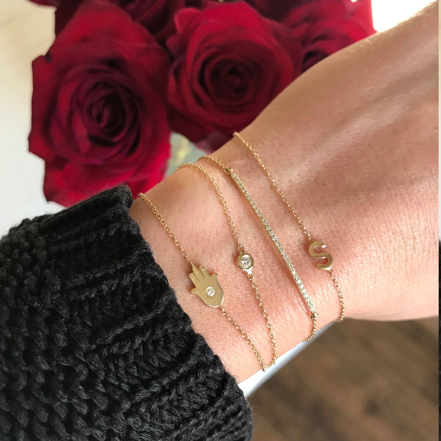 14K Gold Initial Letter Bracelet on a Cable Link Chain